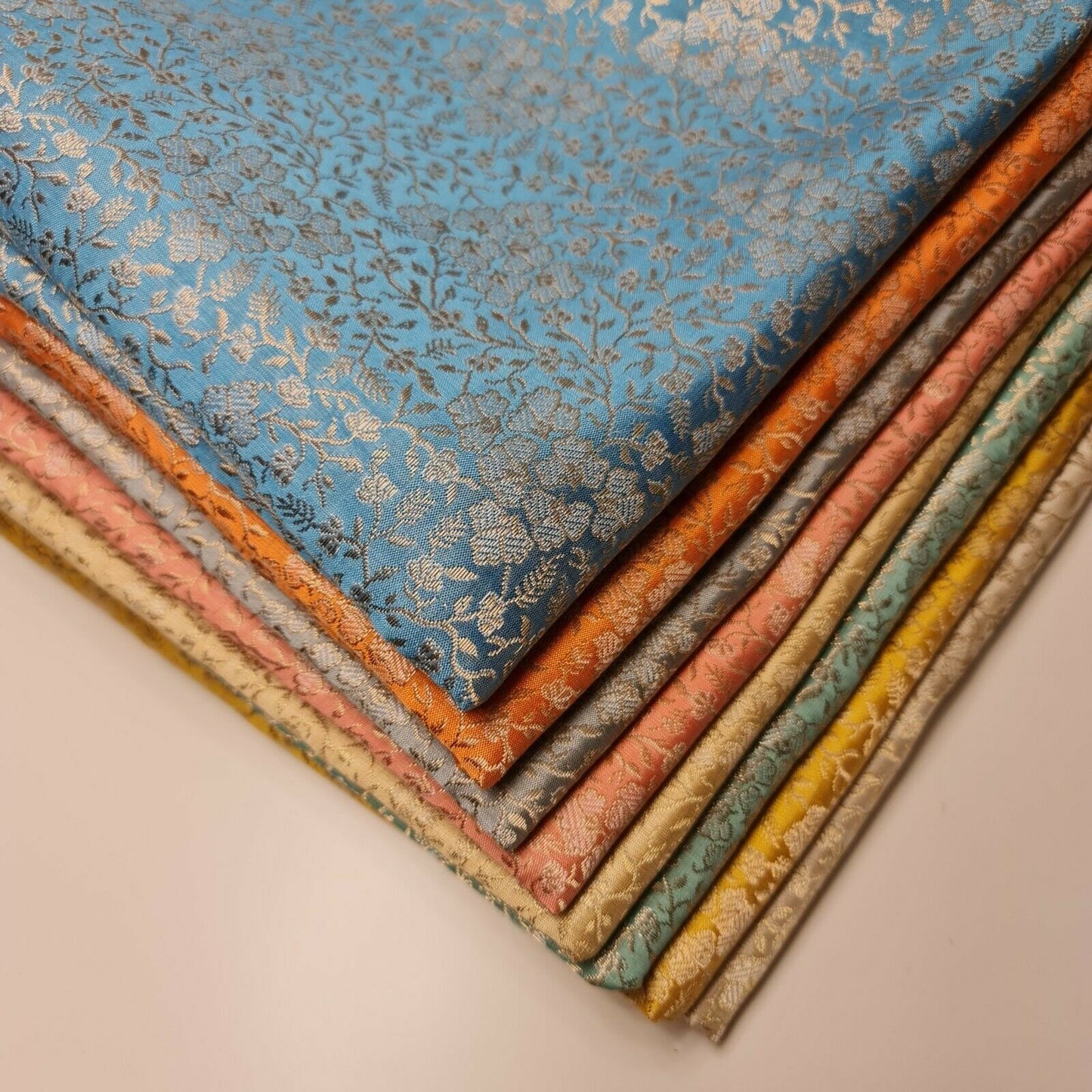 floral gold metallic print brocade fabric for dresses and craft