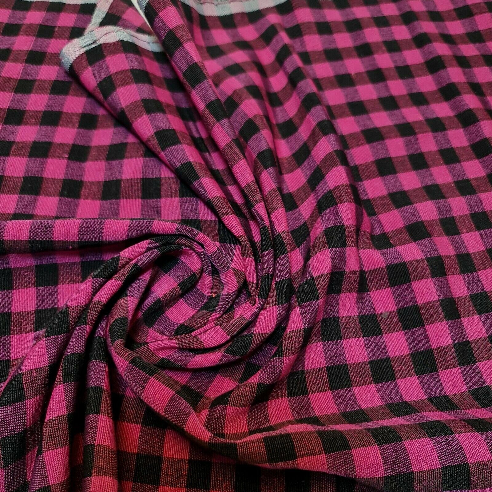 fuchsia cotton gingham plaid linen fabric