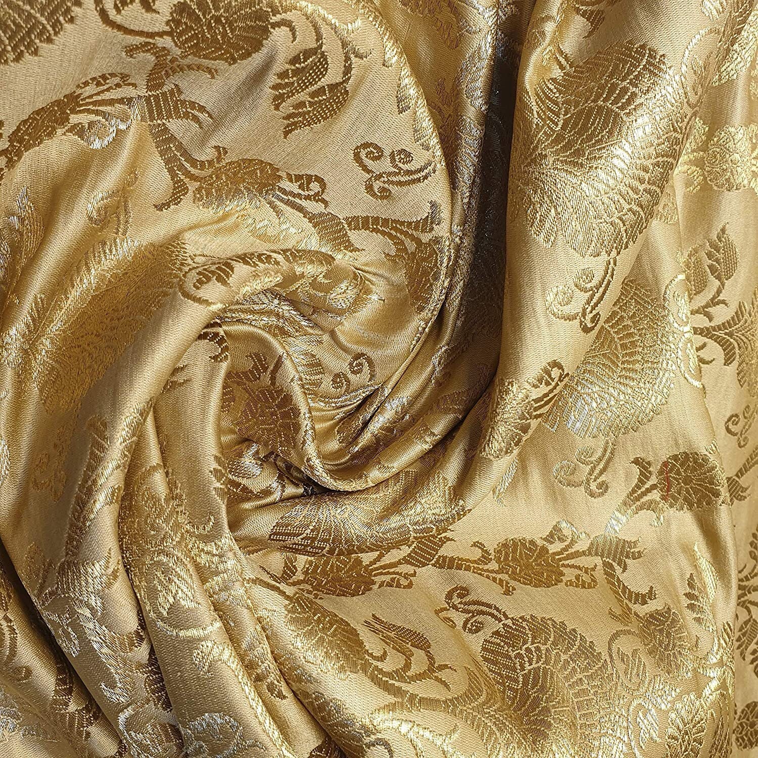 gold banarasi brocade fabric for dressmaking and crafting