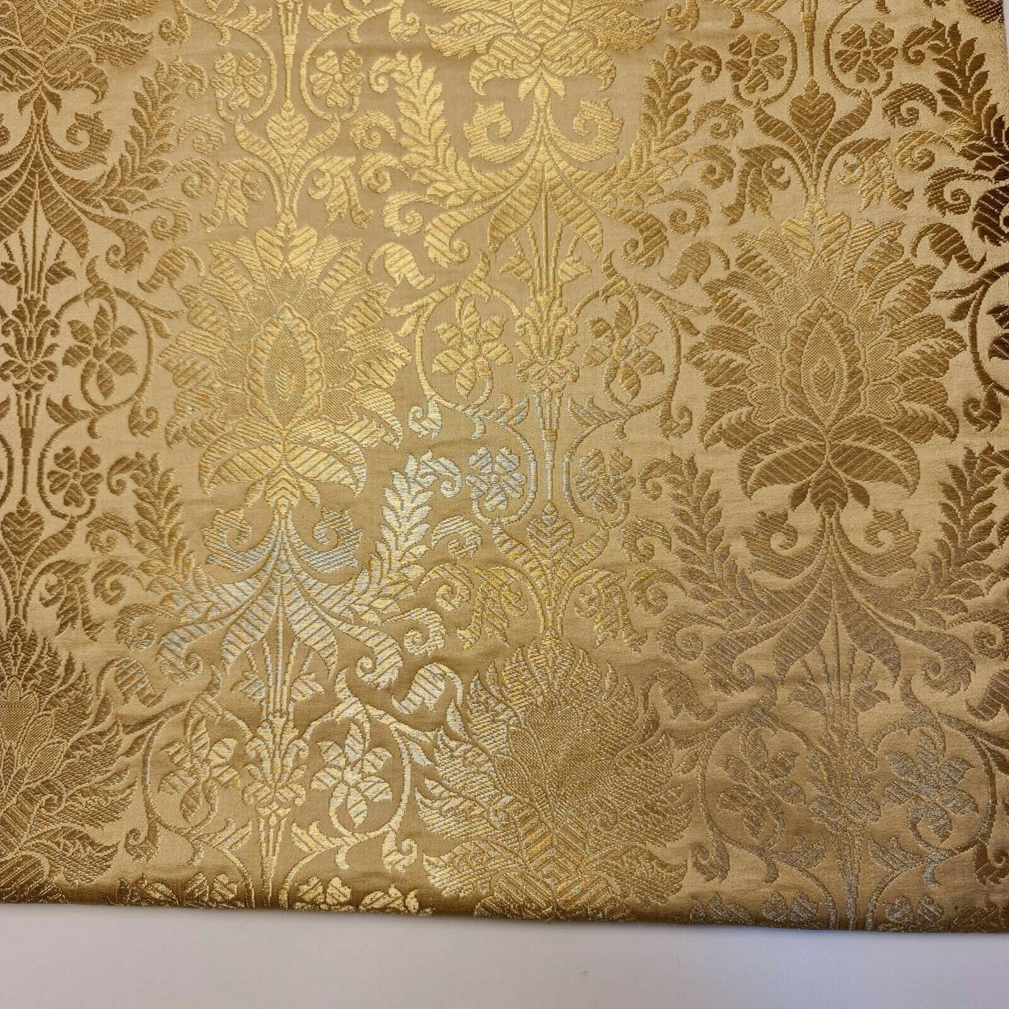 gold banarasi brocade fabric with floral design