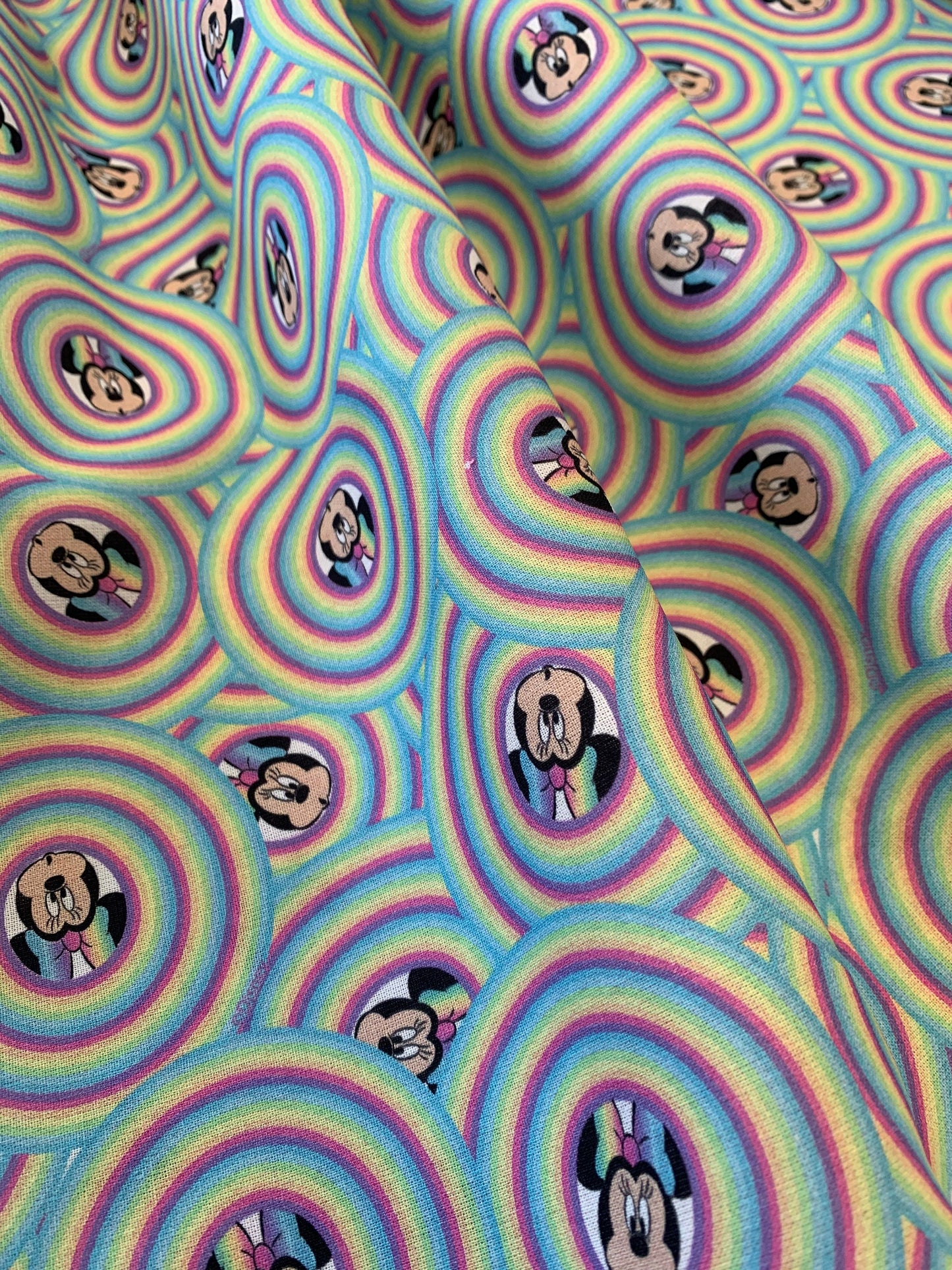 100% Cotton Disney Licensed Minnie Mouse Bubble Rainbow Print Craft Fabric 60"