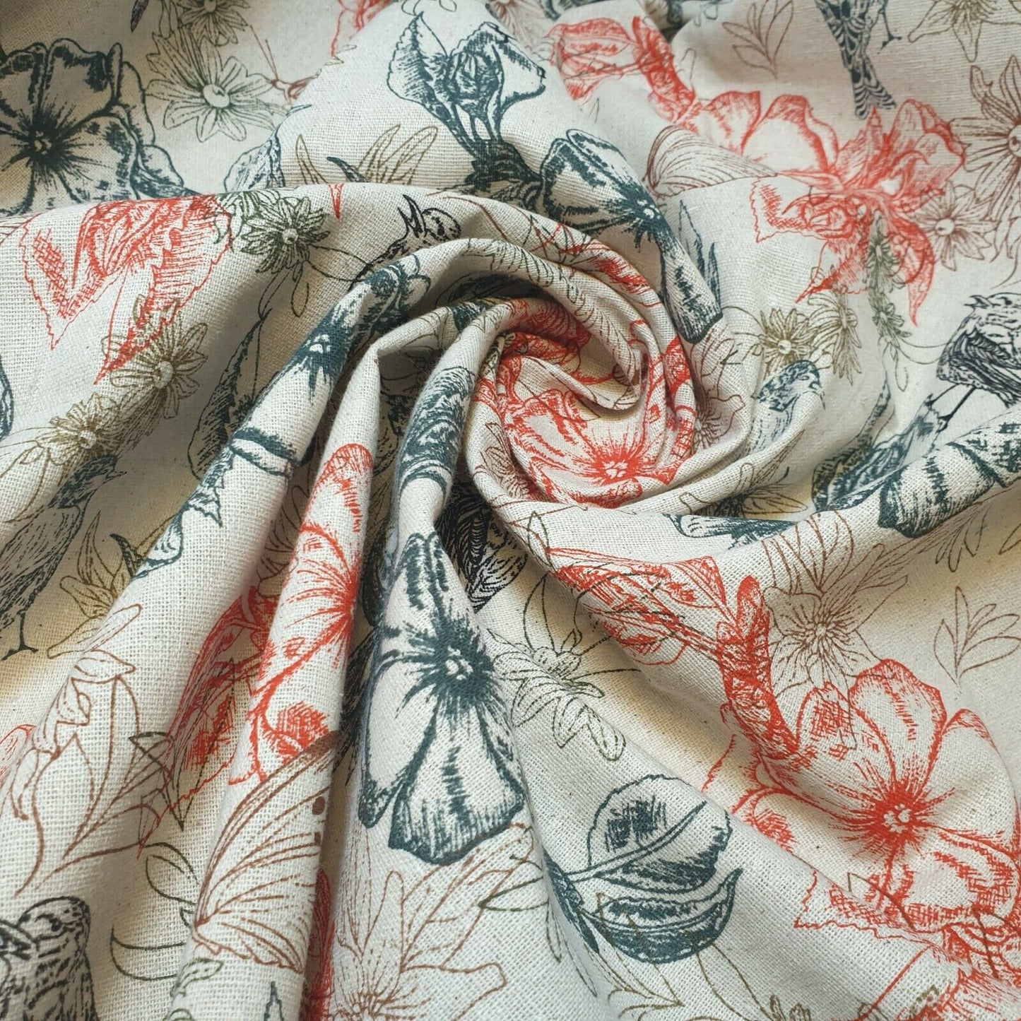 100 % Baumwolle, bedruckter Canvas, Blumen, Regenbogen, Vögel, Bastelstoff, 147,3 cm (Blumen und Vögel)