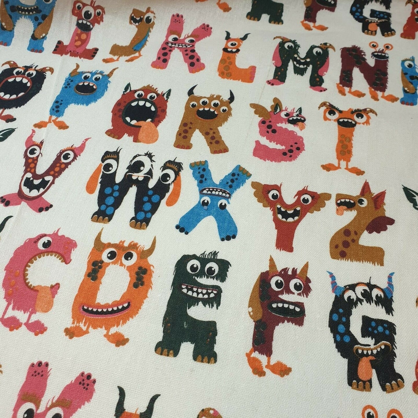 Alphabet Monster 100% Cotton Printed Canvas Craft Fabric Dress Soft Furnishing Costume Material 58"
