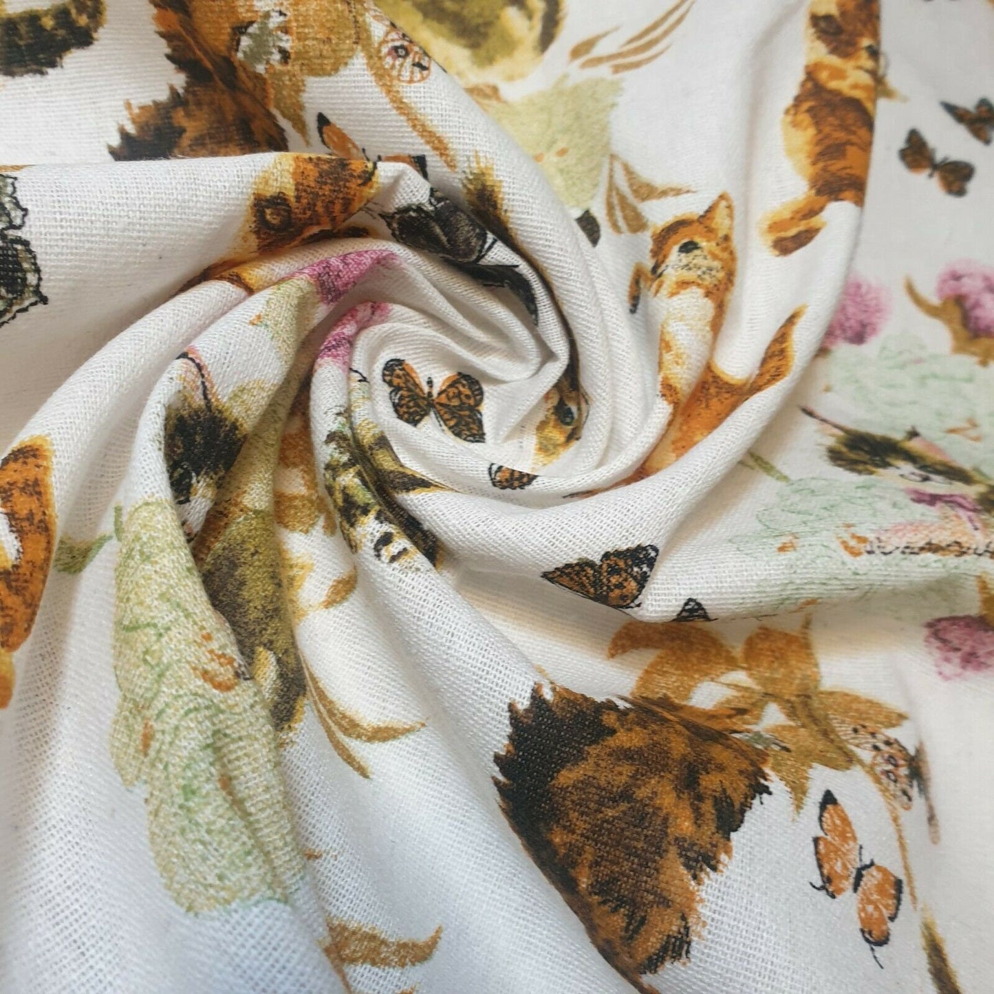 Cat and Butterflies 100% Cotton Printed Canvas Craft Fabric Dress Soft Furnishing Costume Material 58"