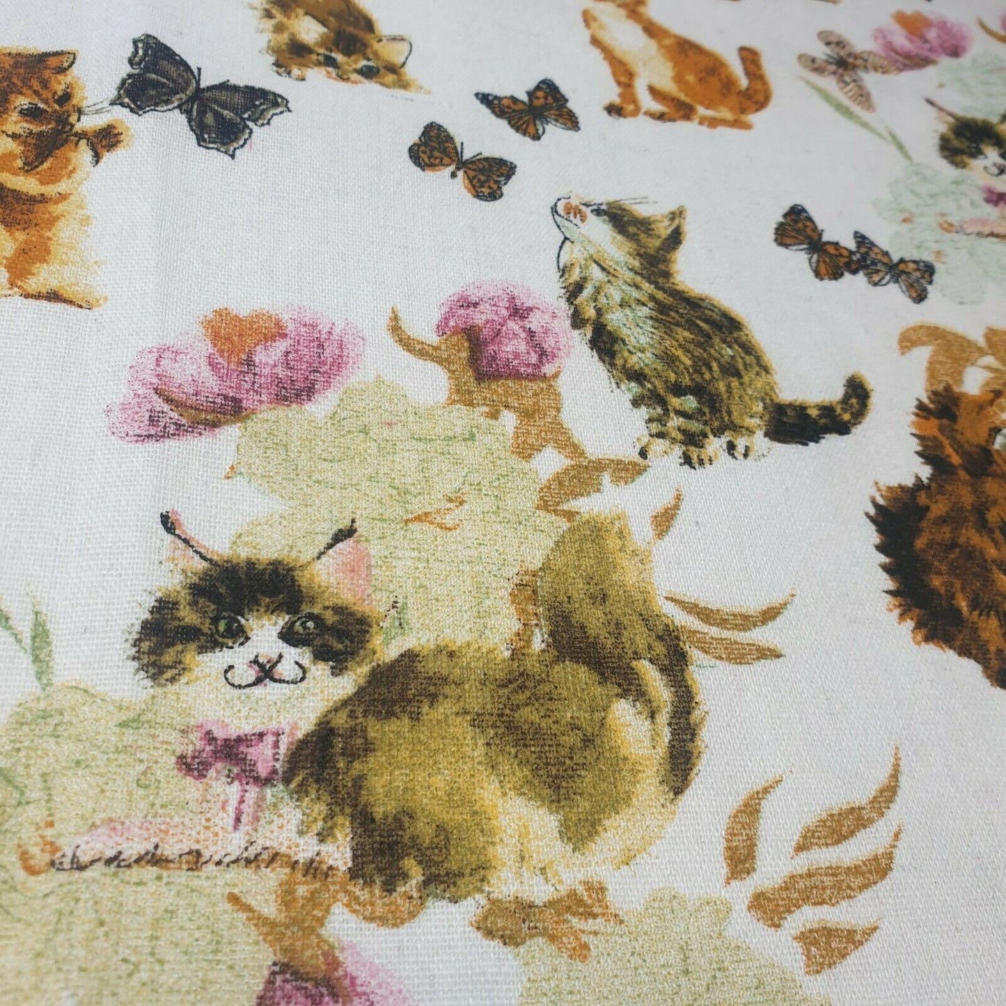 Cat and Butterflies 100% Cotton Printed Canvas Craft Fabric Dress Soft Furnishing Costume Material 58"