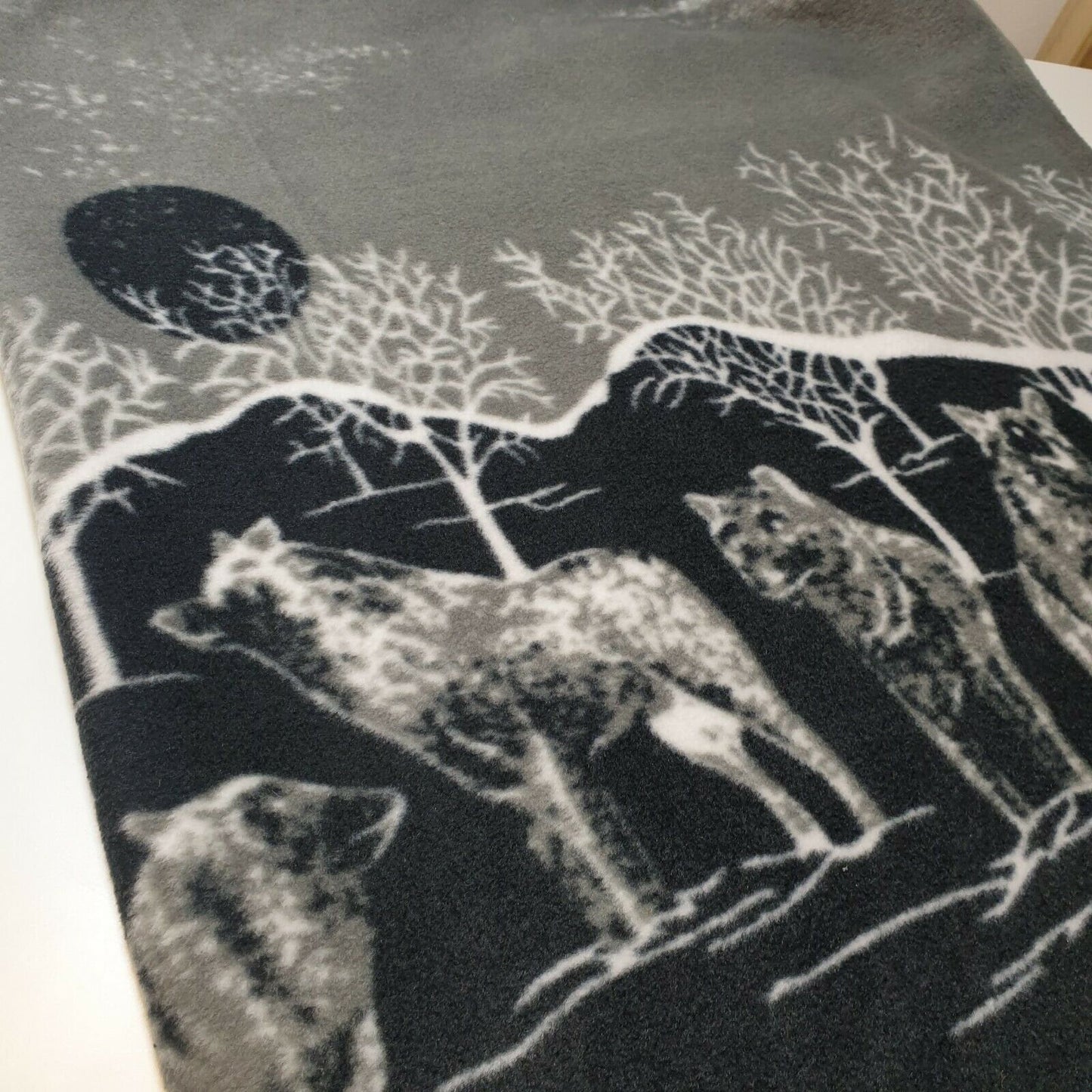 Wolves Printed Fleece Fabric | Grey Black Woodland Wolf Design | Soft Polyester Fleece 59" (150cm) Wide