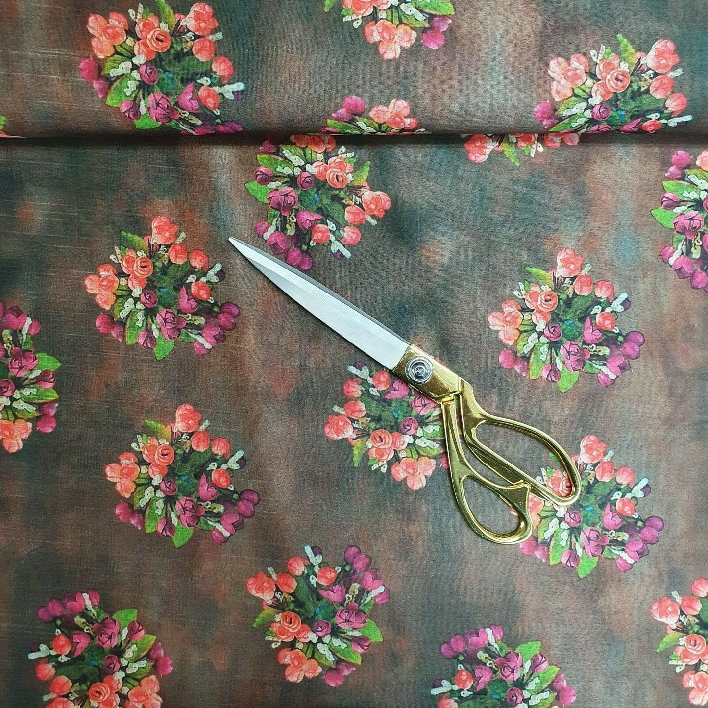 Floral Polyester Faux Raw Silk Floral Rose Print Dress Craft Fabric 44" By The Meter