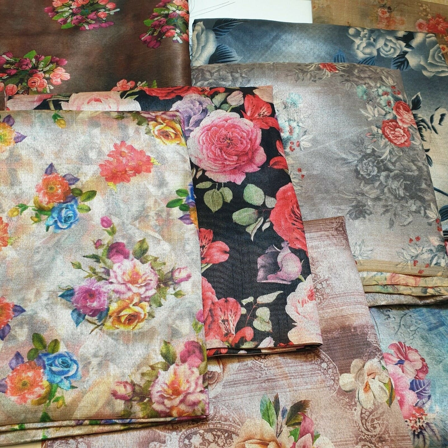 Polyester-Kunstseide, Blumen- und Rosendruck, Kleider-Bastelstoff, 111,8 cm, Meterware (Druck 3)
