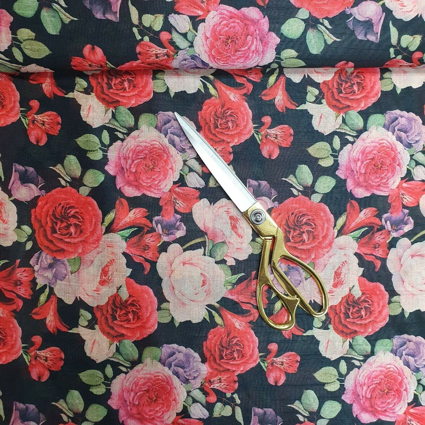 Polyester-Kunstseide, Blumen- und Rosendruck, Kleider-Bastelstoff, 111,8 cm, Meterware (Druck 7)