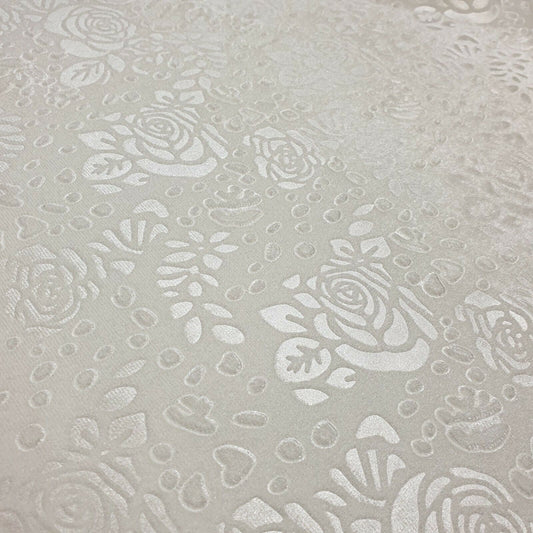 Samtstoff mit Rosen-Blumenprägung, Velours, für Kleider, Bastelkissen, Meterware, 147,3 cm (Creme)