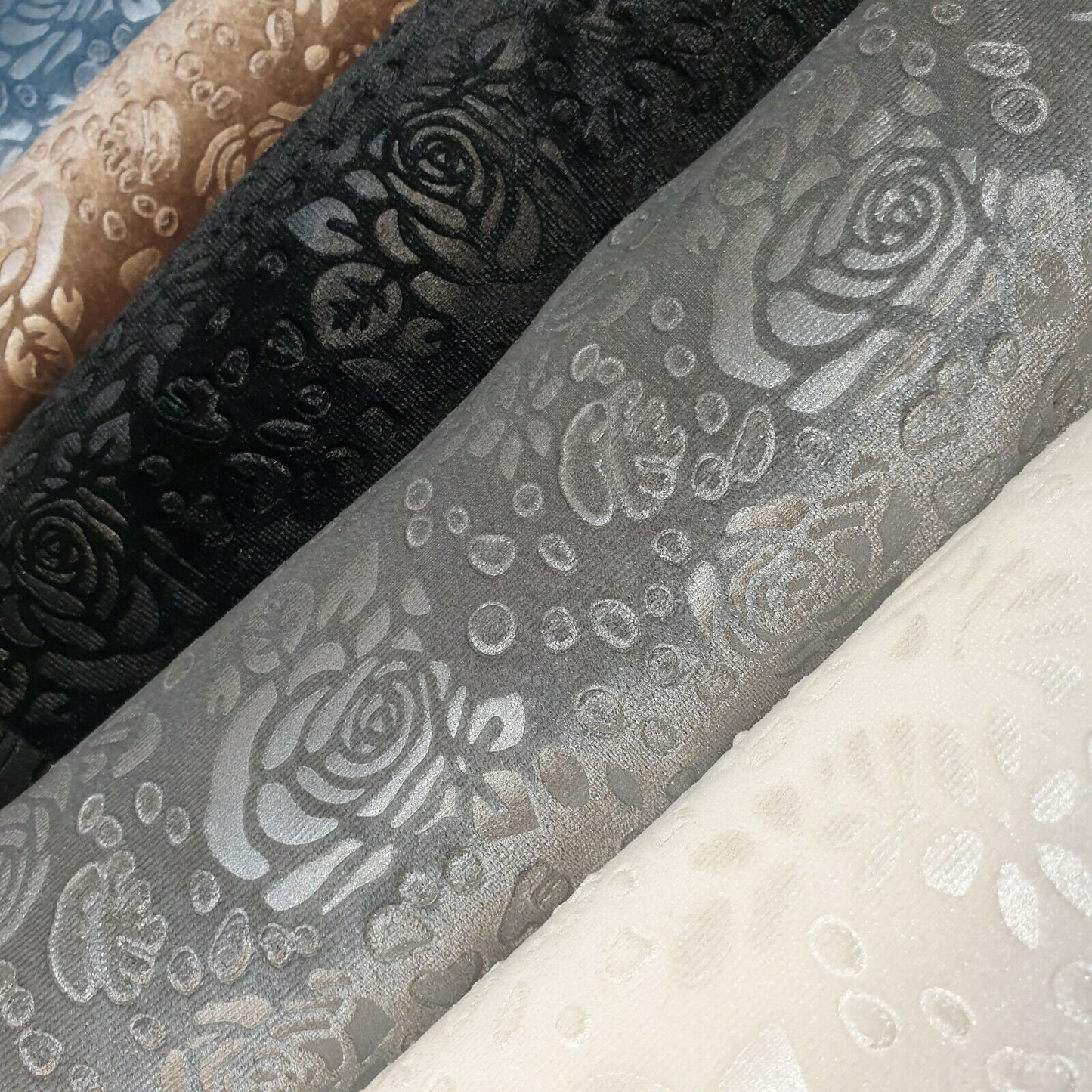 Samtstoff mit Rosen-Blumenprägung, Velours, für Kleider, Bastelkissen, Meterware, 147,3 cm (Taupe)