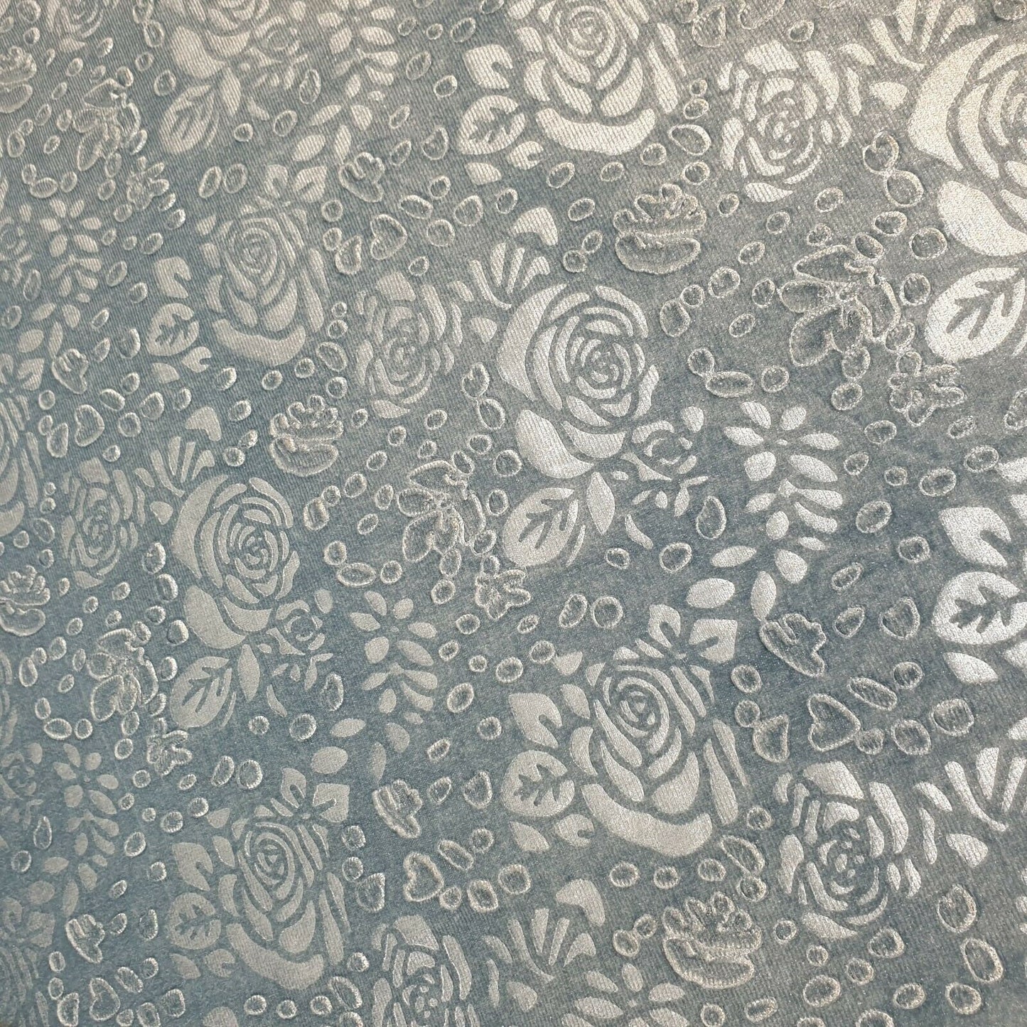 Duck Egg Roses Floral Embossed Velvet Velour Dress Craft Cushion Fabric By The Meter 58"