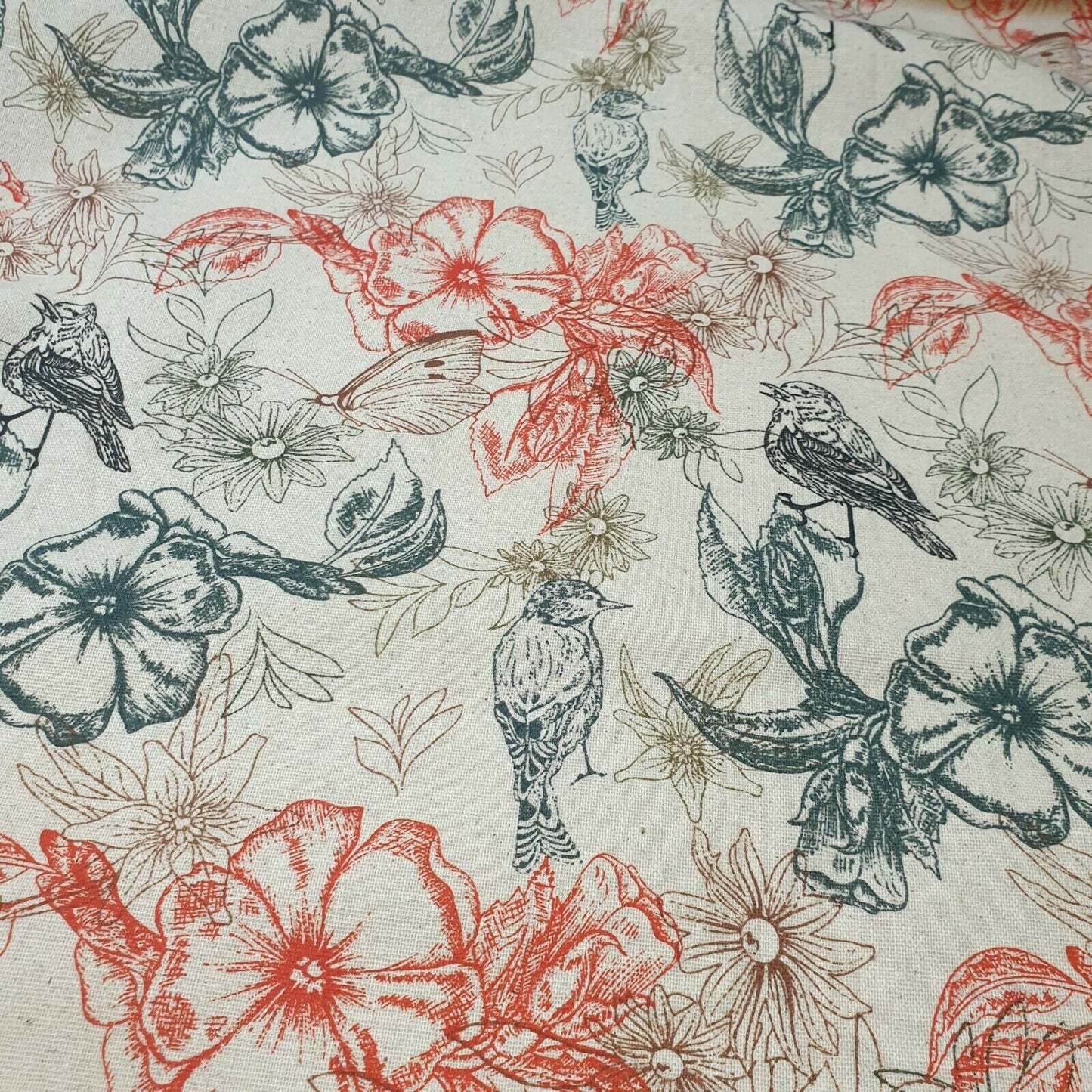 100 % Baumwolle, bedruckter Canvas, Blumen, Regenbogen, Vögel, Bastelstoff, 147,3 cm (Blumen und Vögel)