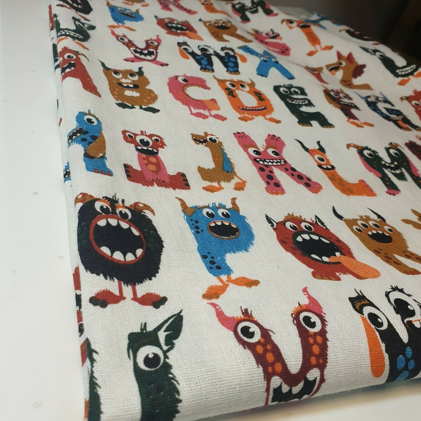 Alphabet Monster 100% Cotton Printed Canvas Craft Fabric Dress Soft Furnishing Costume Material 58"