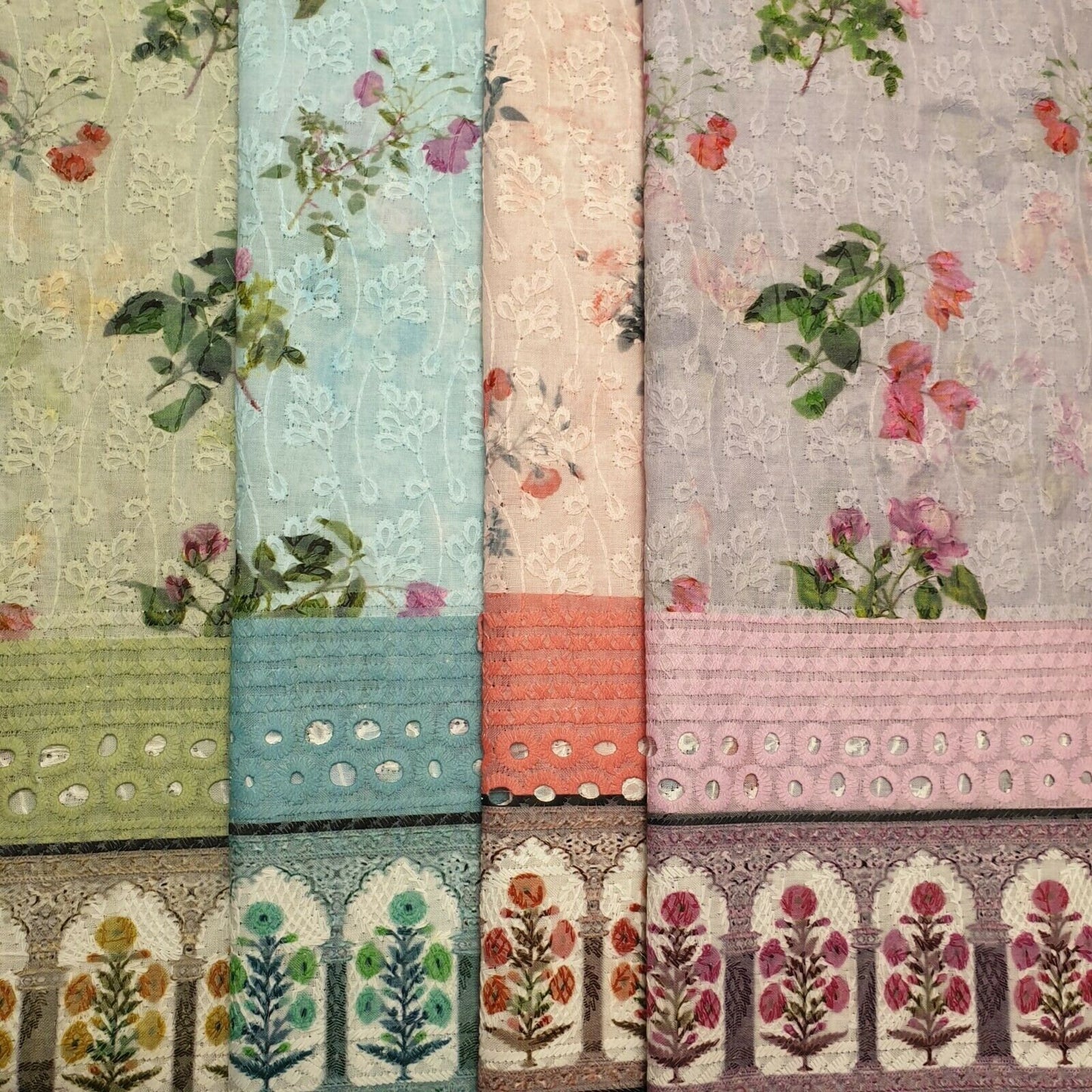 Printed Broderie Anglaise 100% Cotton Soft Lawn Dress Hole Border Fabric 48" (Pattern 1)