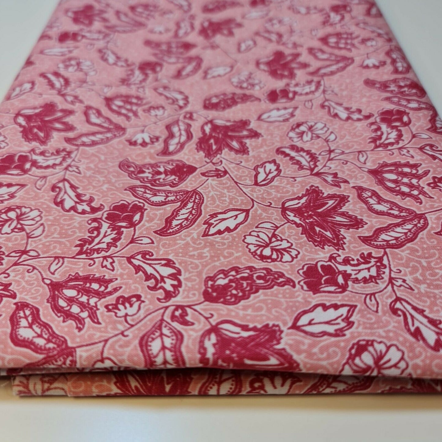 Pink Vintage Botanical Floral Vine Polycotton Fabric 44" Wide | Cotton Blend Fabric by the Meter
