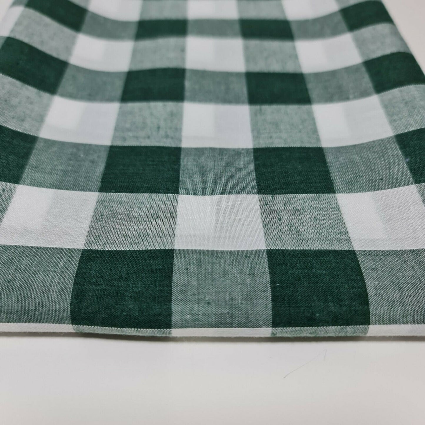 Bottle Green Polycotton Fabric 1" Gingham Check Sewing Dressmaking Curtains Uniform Table cover Material 44" Meter