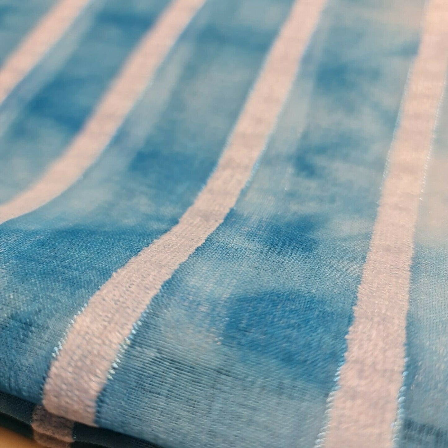 Turquoise Tie Dye Cotton White Velour Stripe Dress Craft Boho Fabric 58" By The Meter