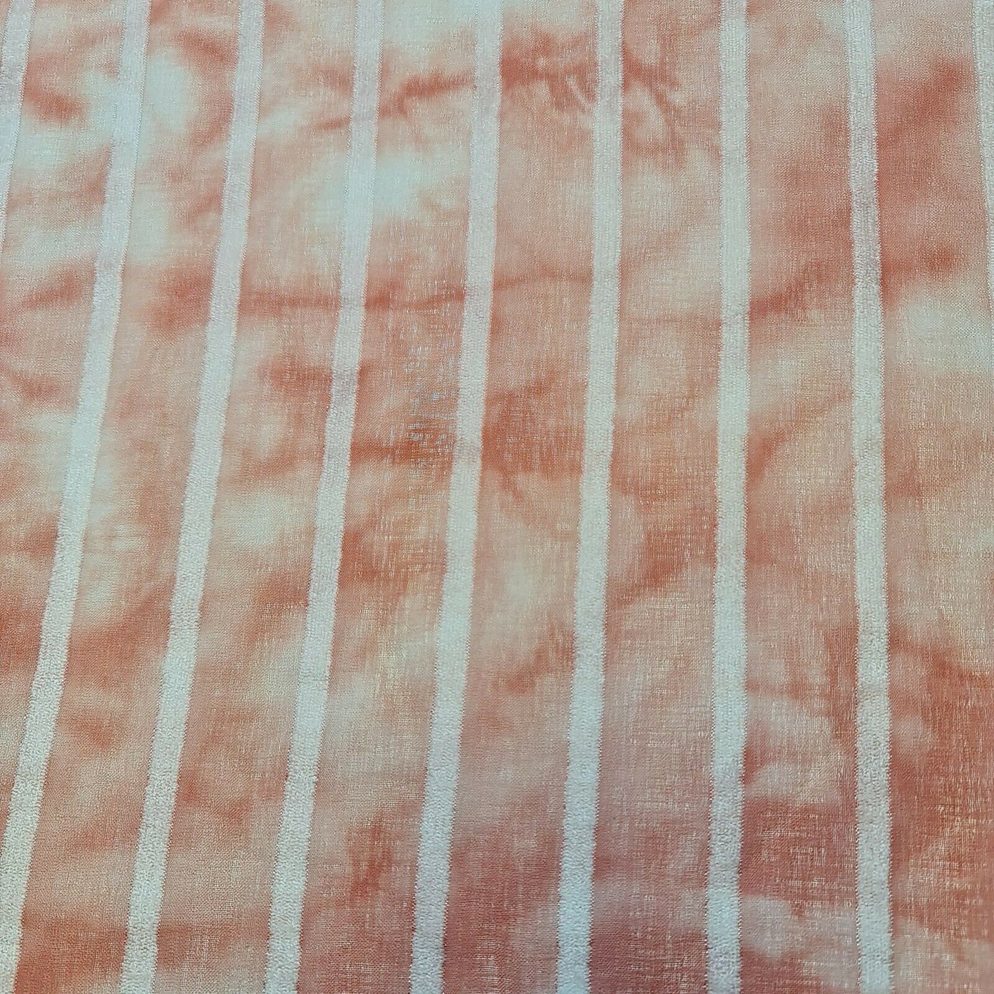 Peach Tie Dye Cotton White Velour Stripe Dress Craft Boho Fabric 58" By The Meter