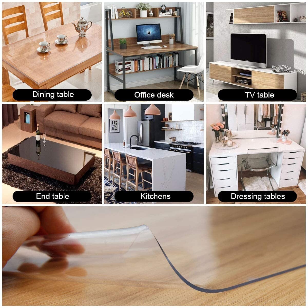 Robuste, transparente Tischdecke aus Kunststoff, abwischbar, wasserdichter Tischschutz aus PVC, 100 x 140 cm