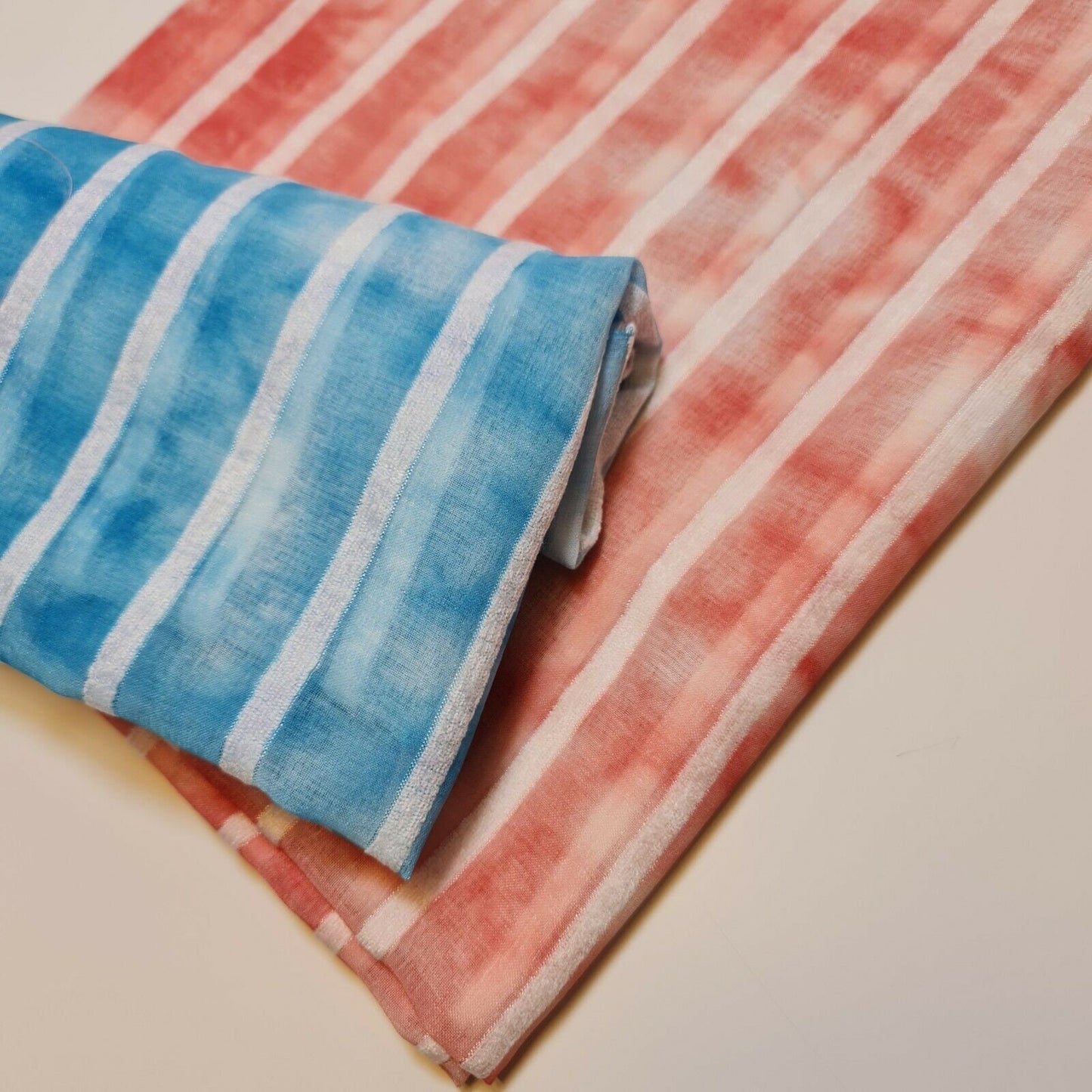 Polycotton-Stoff mit Batikmuster, weißer Velours, Streifen, für Kleider, Bastelarbeiten, Boho-Stil, 147,3 cm, Meterware (türkis)