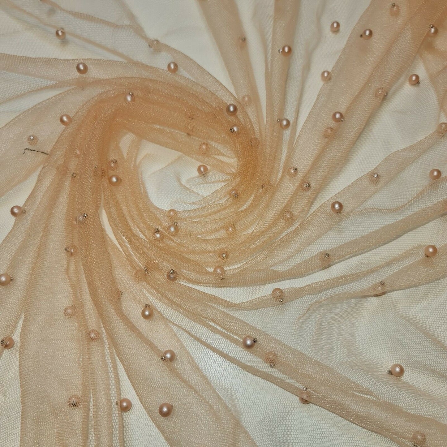 Tüll mit Perlen und Spitzennetz, Brautschleier, Hochzeitshintergrund, Dekoration, 147,3 cm (Pfirsich)