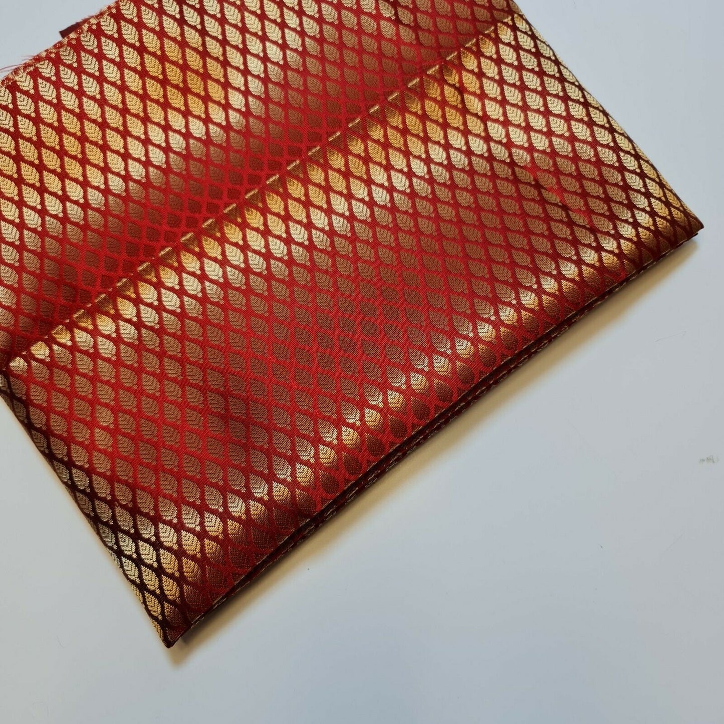 Red Ditsy Gold Leaf Print Banarasi Brocade Fabric – 44” Wide – Floral Jacquard Indian Dress & Craft Material (by the Metre)