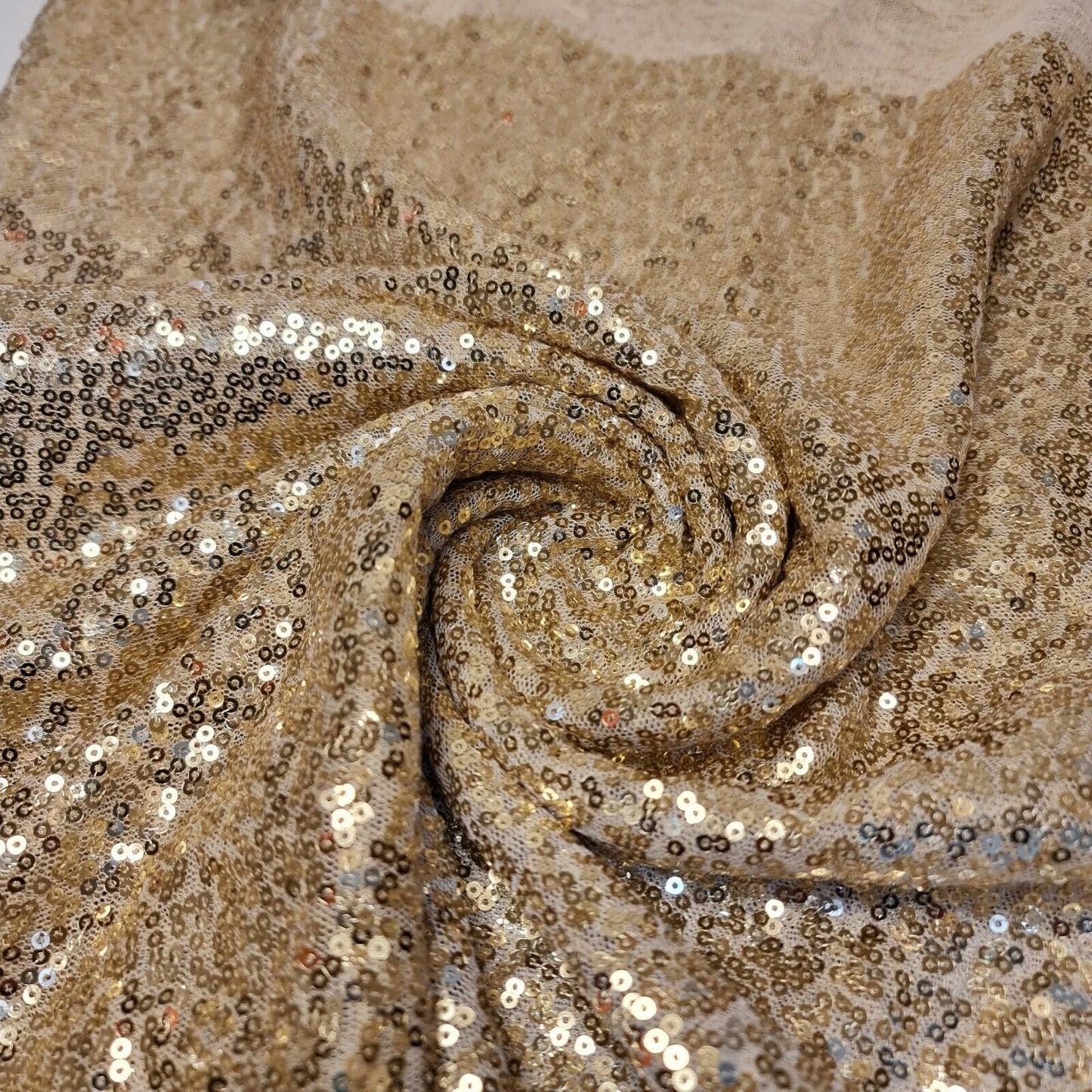 Champagne Gold Sequin Fabric Sparkly Shiny Bling Dress Craft Drape Table Cloth Material 50"