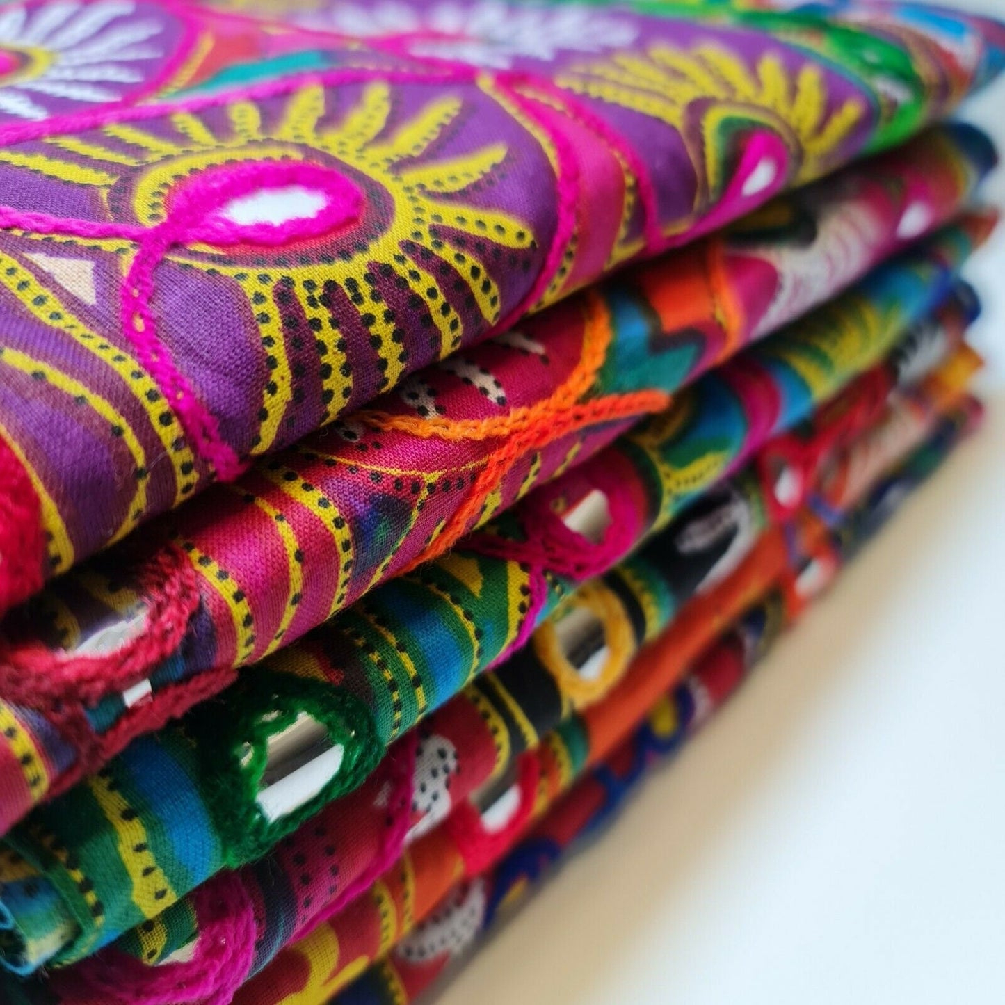 Cotton Indian Ethnic Mirror Embroidery Suzani Rangoli Boho Banjara Fabric 44" (Design 2)