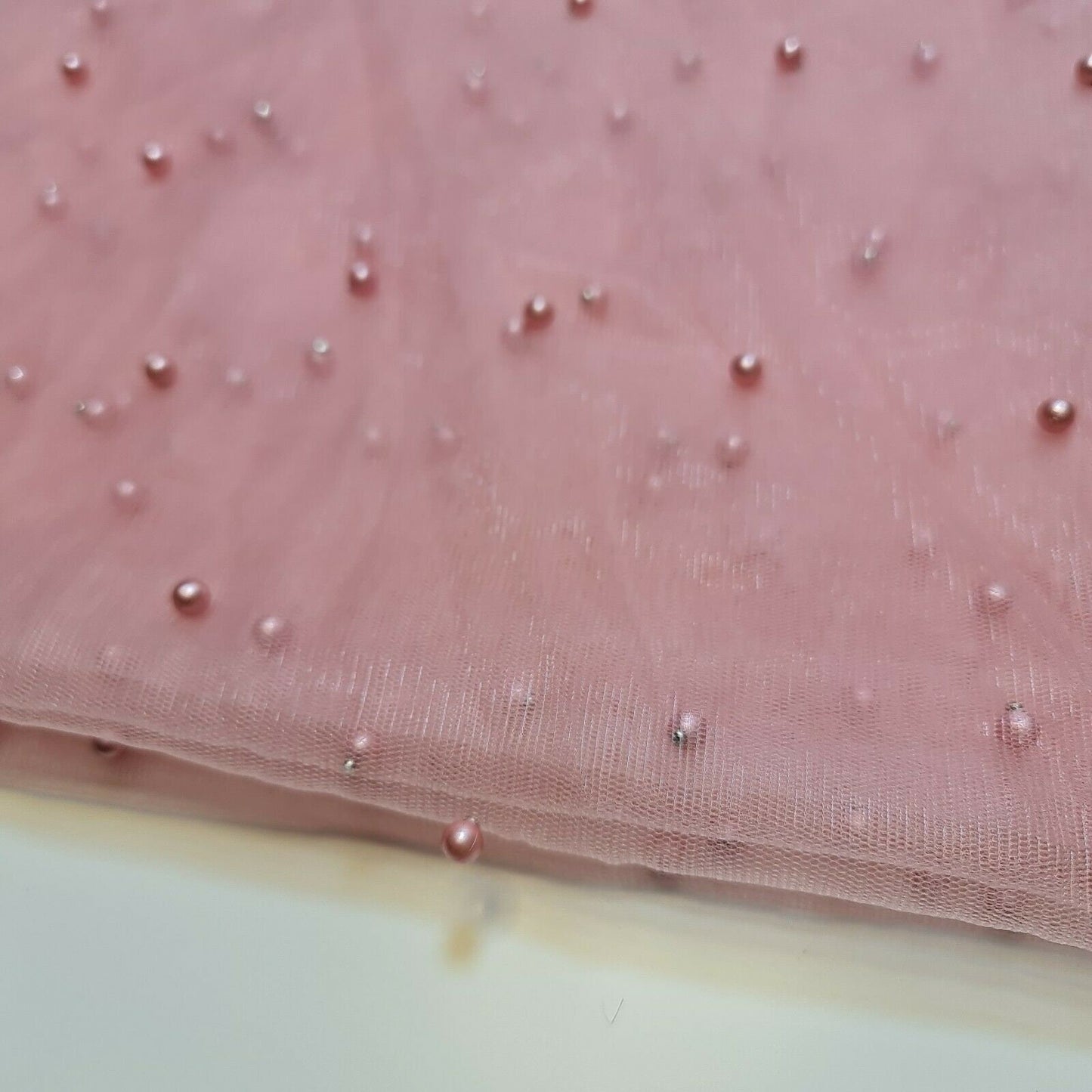 Tüll mit Perlen und Spitze, Netzstoff, Brautschleier, Hochzeitshintergrund, Dekoration, 147,3 cm (Altrosa)