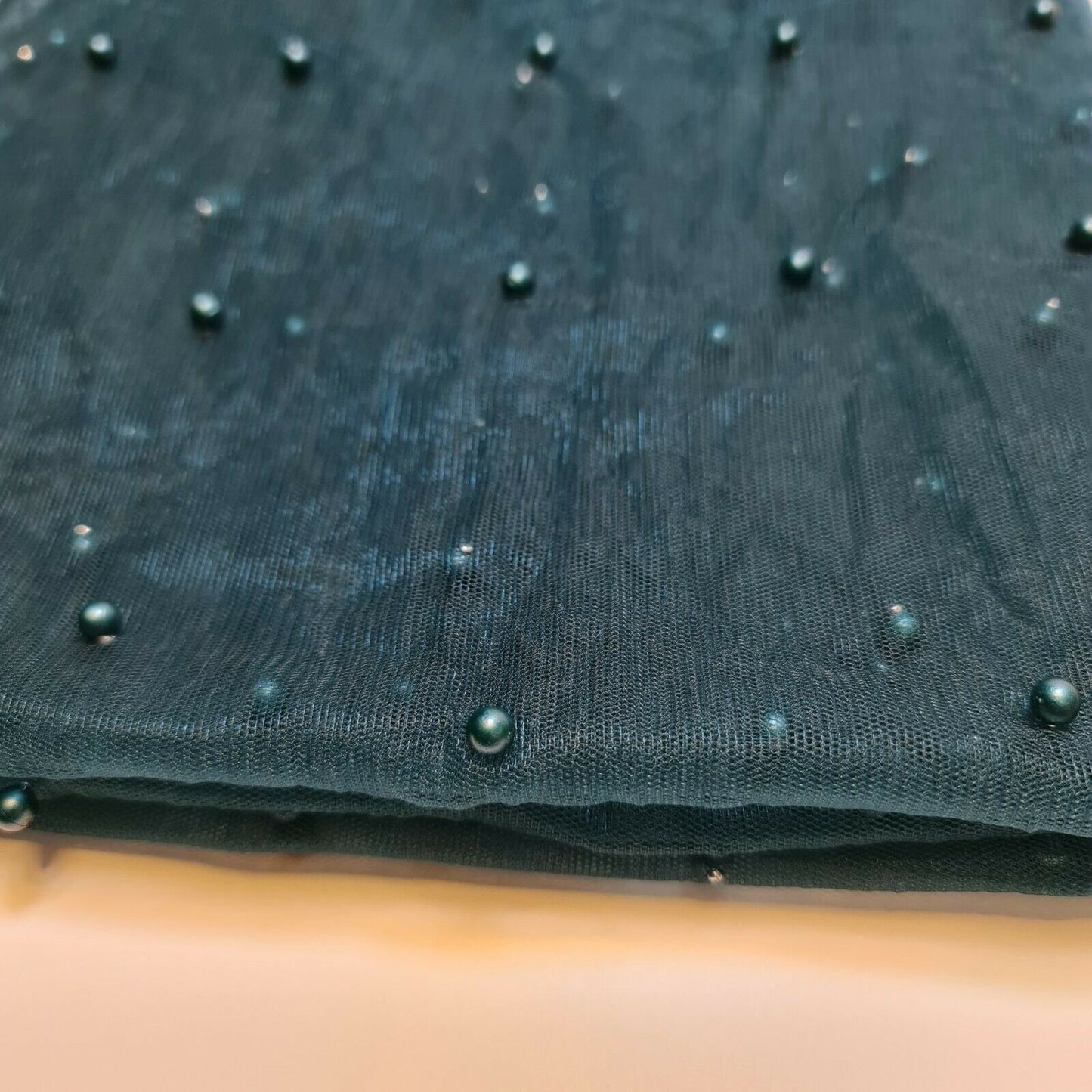 Tüll mit Perlen besetztes Spitzennetz, Brautschleier, Hochzeitshintergrund, Dekoration, 147,3 cm (Blaugrün)