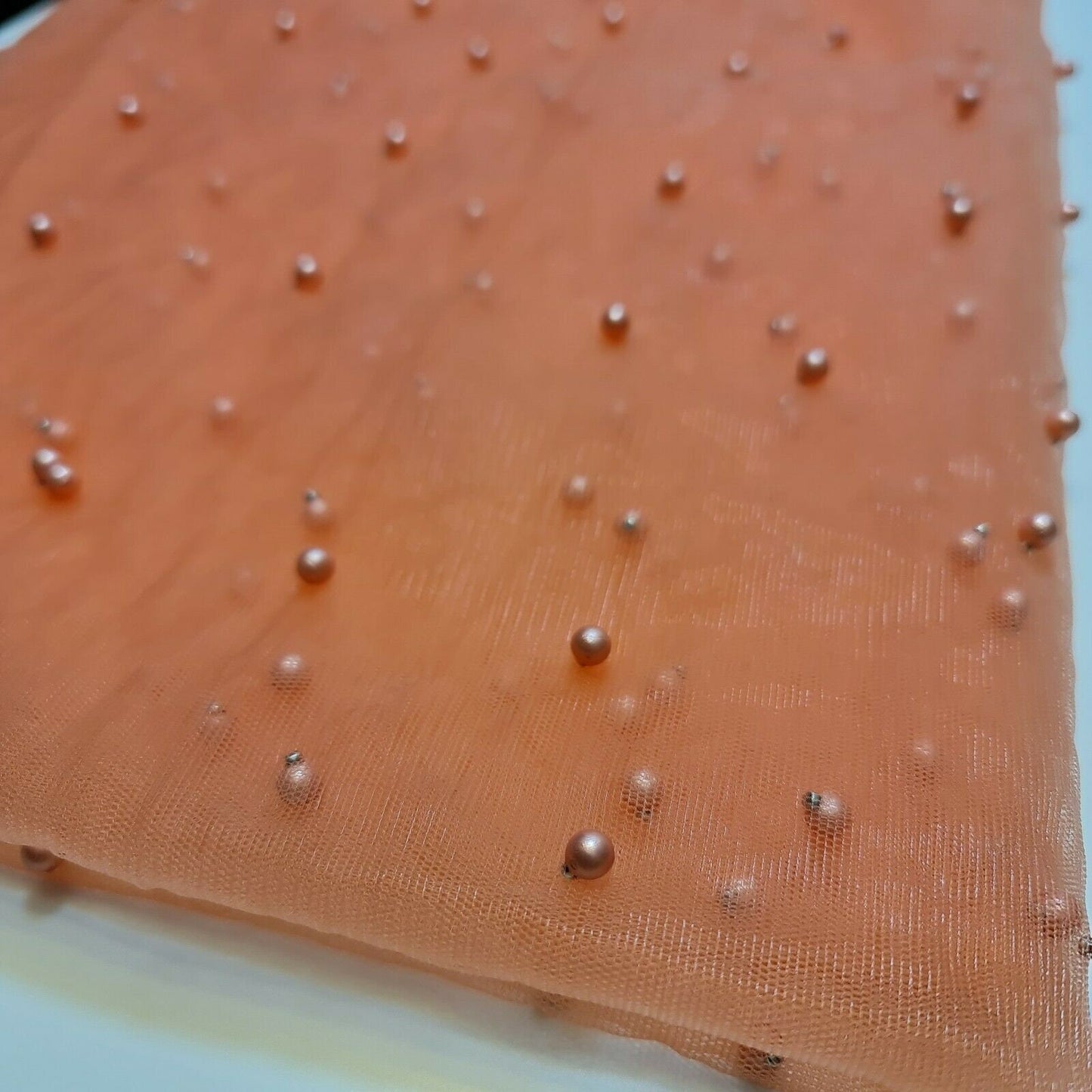 Tüll mit Perlen und Spitzennetz, Brautschleier, Hochzeitshintergrund, Dekoration, 147,3 cm (dunkles Pfirsich)