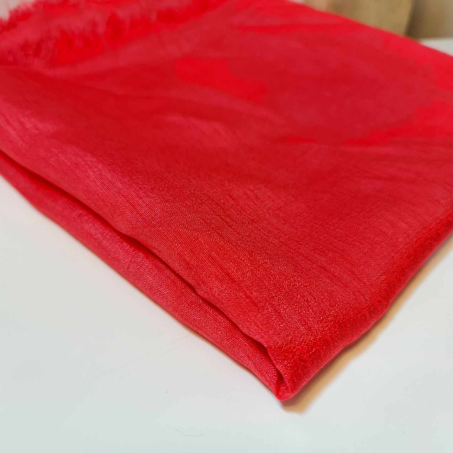 Tomato Red Faux Dupion Raw Polyester Silk Plain Dyed Slub Shot Fabric Craft 44" By Meter