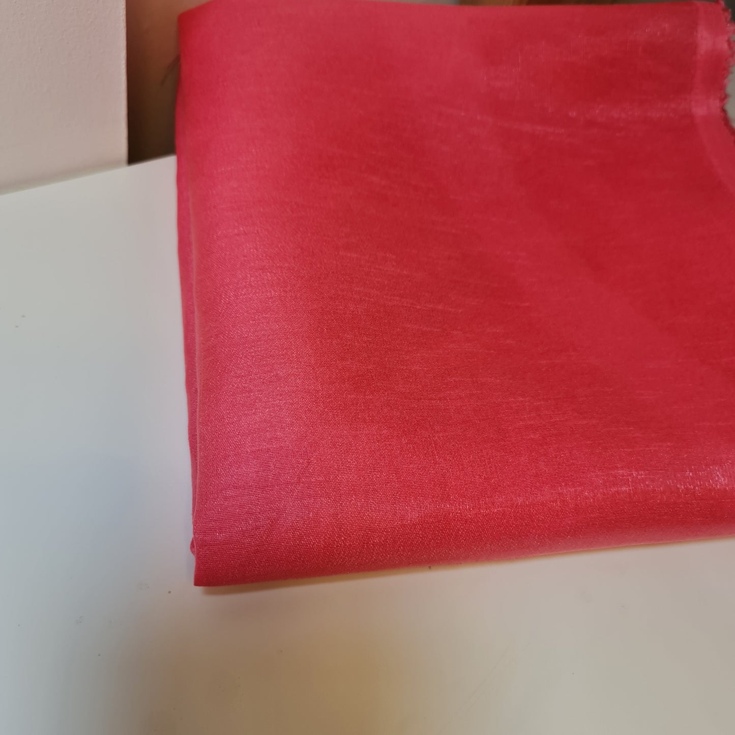 Coral Faux Dupion Raw Polyester Silk Plain Dyed Slub Shot Fabric Craft 44" By Meter
