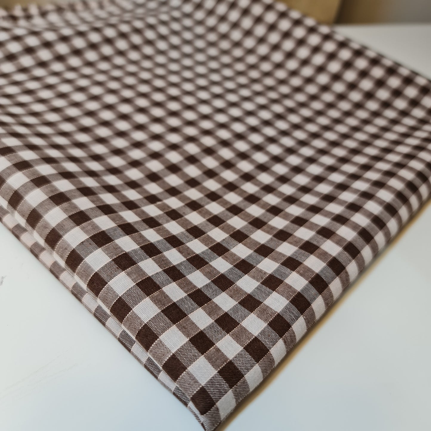 Brown Polycotton Fabric 1/4" Gingham Check Sewing Dressmaking Curtains Uniform Table cover Material 44" Meter