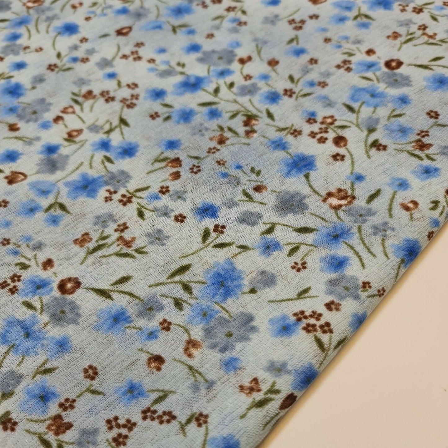 Animal Floral Printed Soft Poly Crepe Dress Drape Craft Fabric 58" By Meter (Ditsy Blue)