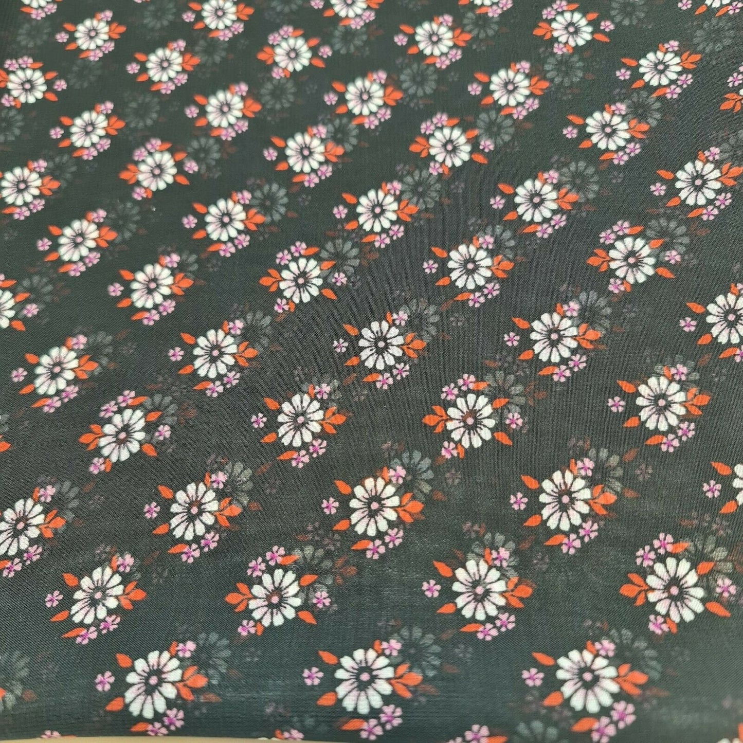 Animal Floral Printed Soft Poly Crepe Dress Drape Craft Fabric 58" By Meter (Daisy Black)