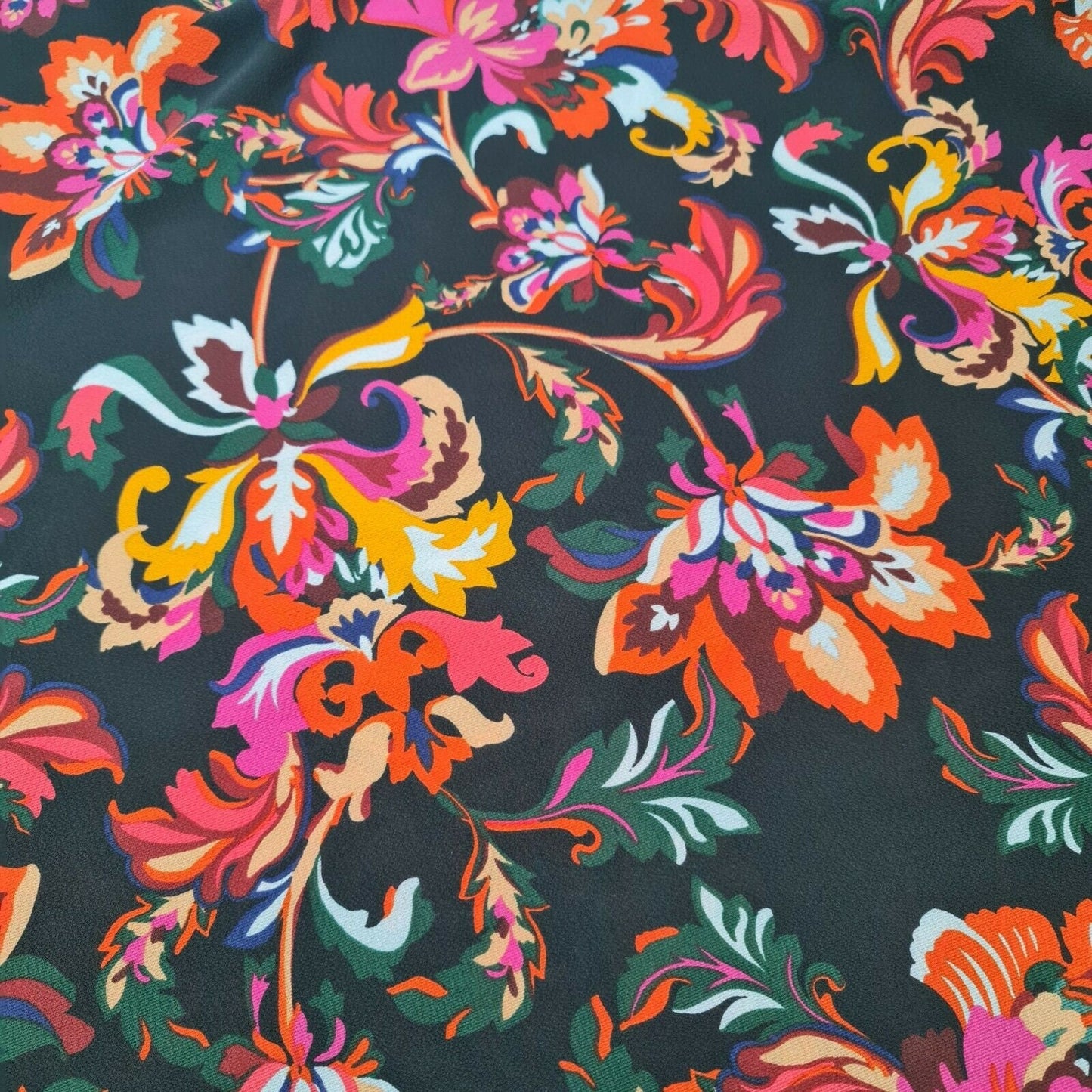 Animal Floral Printed Soft Poly Crepe Dress Drape Craft Fabric 58" By Meter (Black Floral)