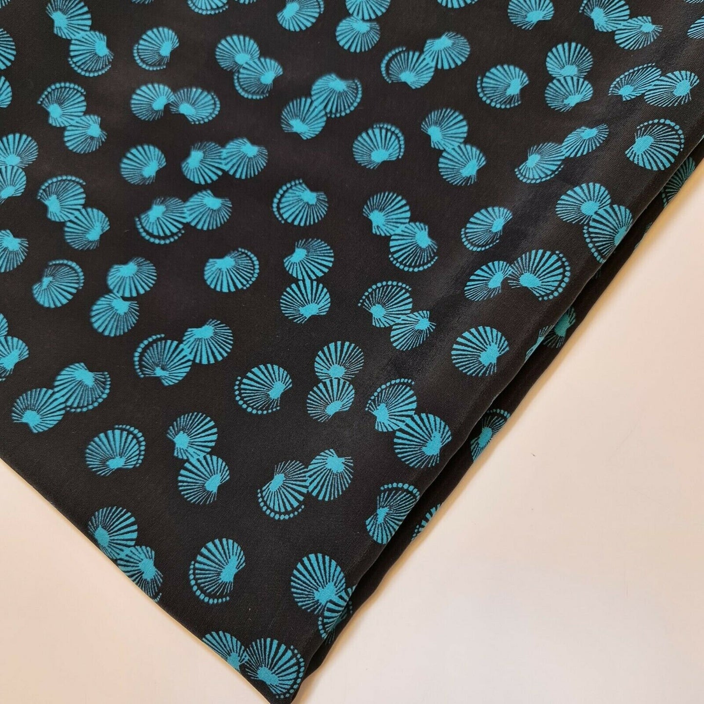 Black Shell Print Soft Peach Crepe Dress Craft Drape Fabric By The Meter 58"