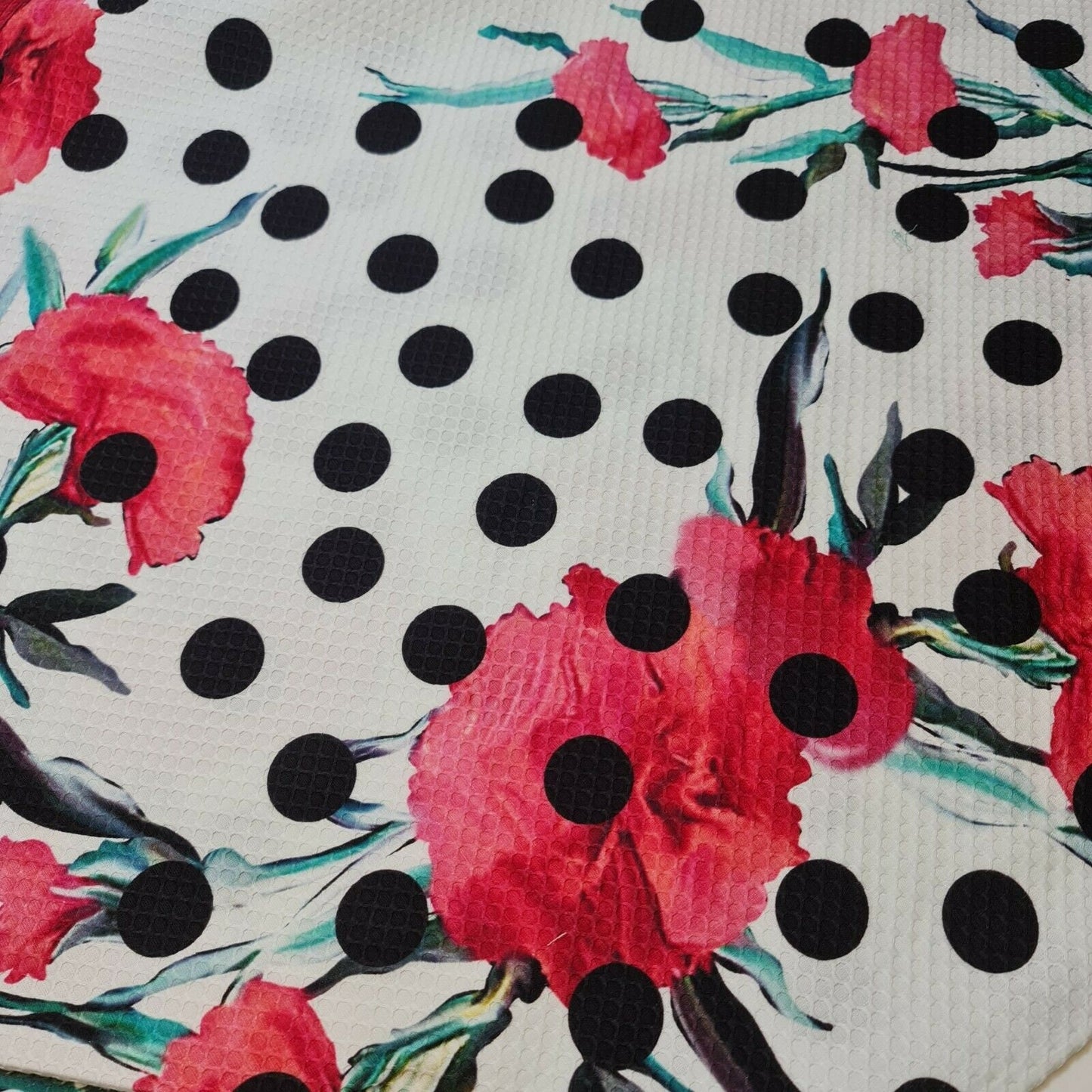 100% White Cotton WAFFLE Honeycomb Pique Floral Print Fabric Material 58" Meter