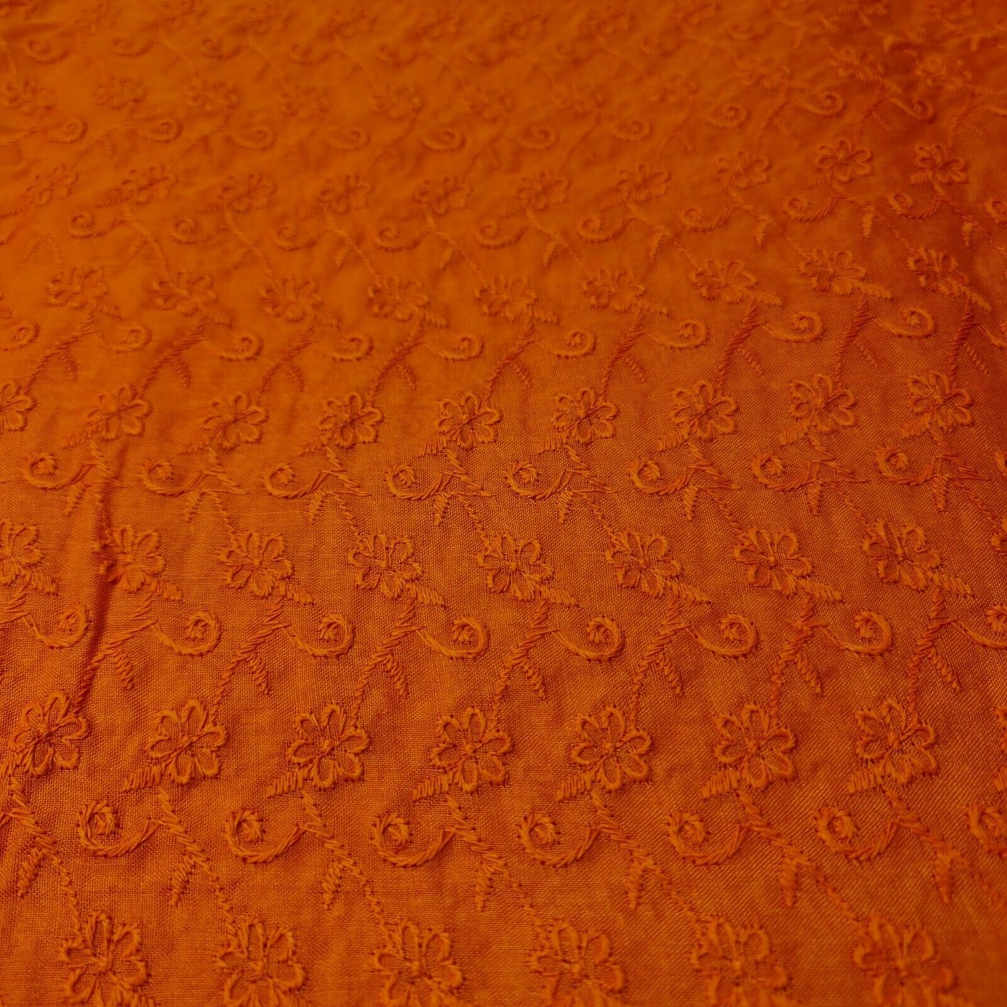 NEW SPRING 100% Cotton Lawn Broderie Anglaise Embroidery Dress Craft Fabric 44" (Orange)