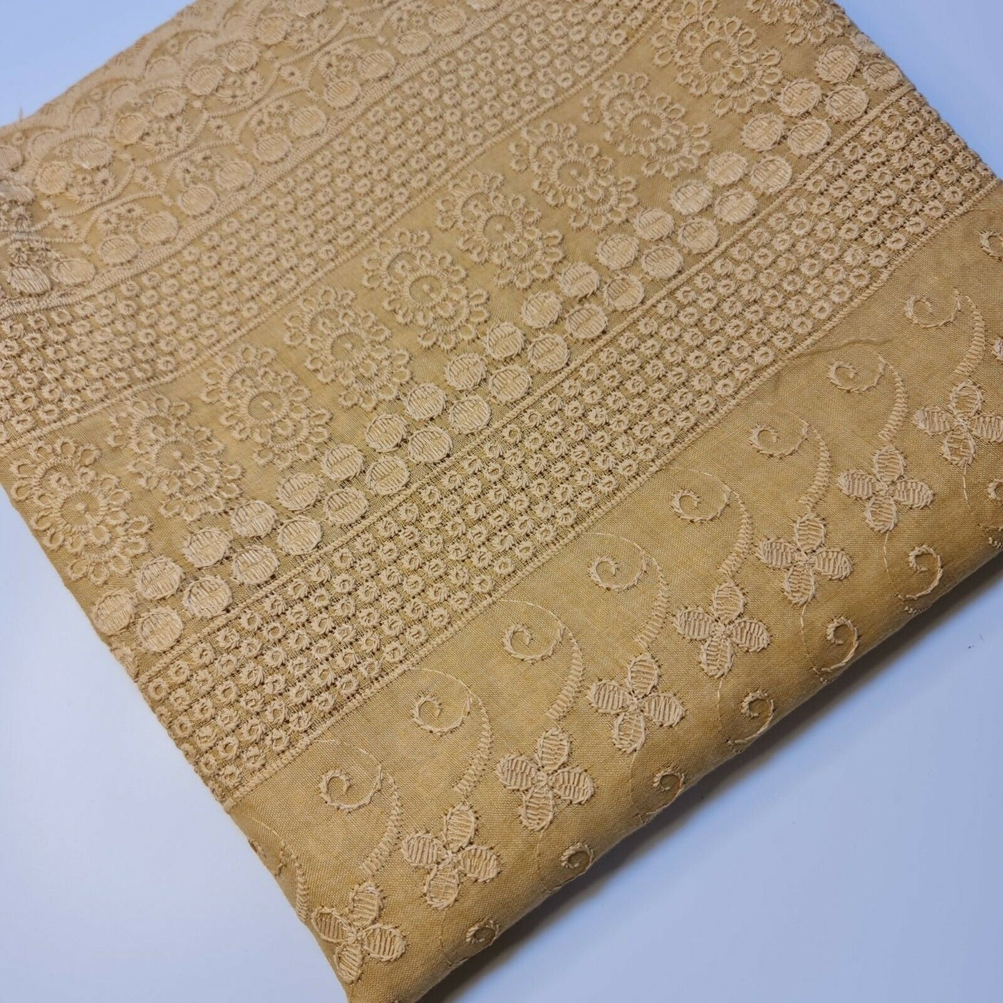 Beige 100% Cotton Lawn Broderie Anglaise Embroidery Dress Craft Fabric 44"