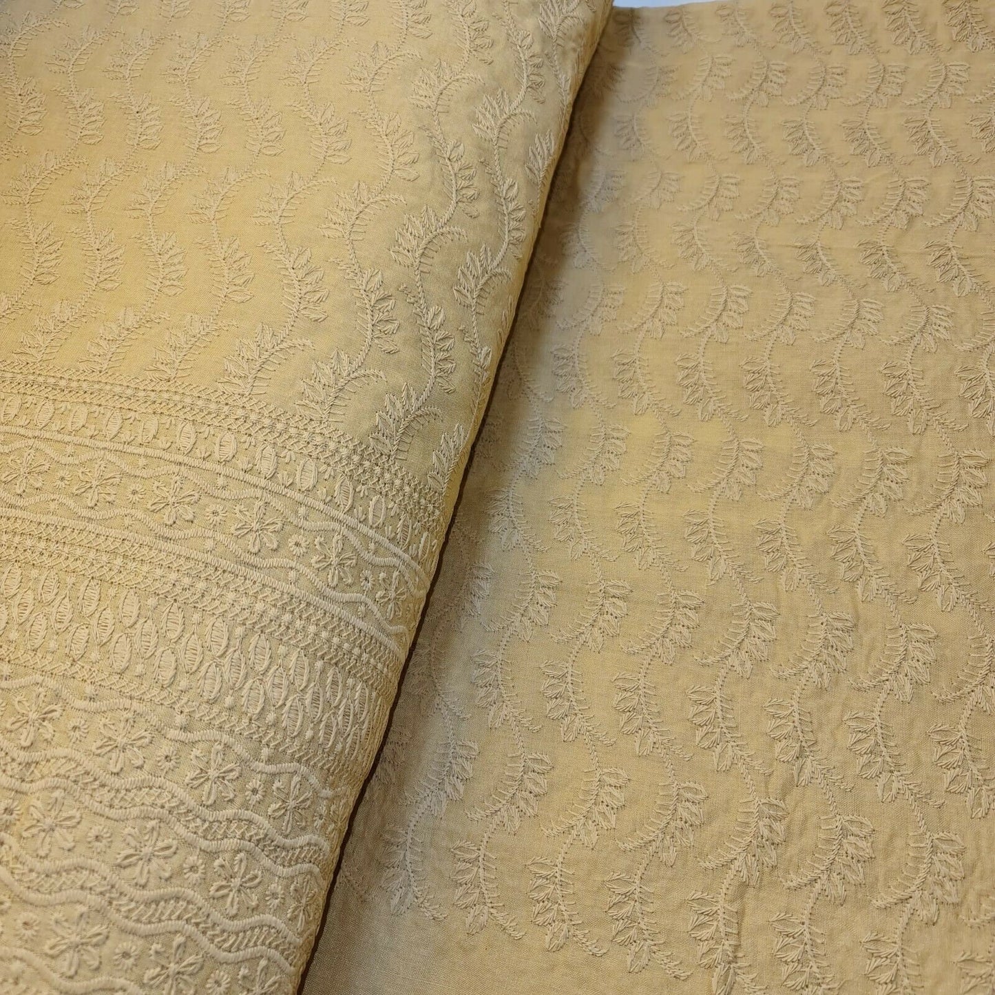 NEW SPRING 100% Cotton Lawn Broderie Anglaise Embroidery Dress Craft Fabric 44" (Light Beige)