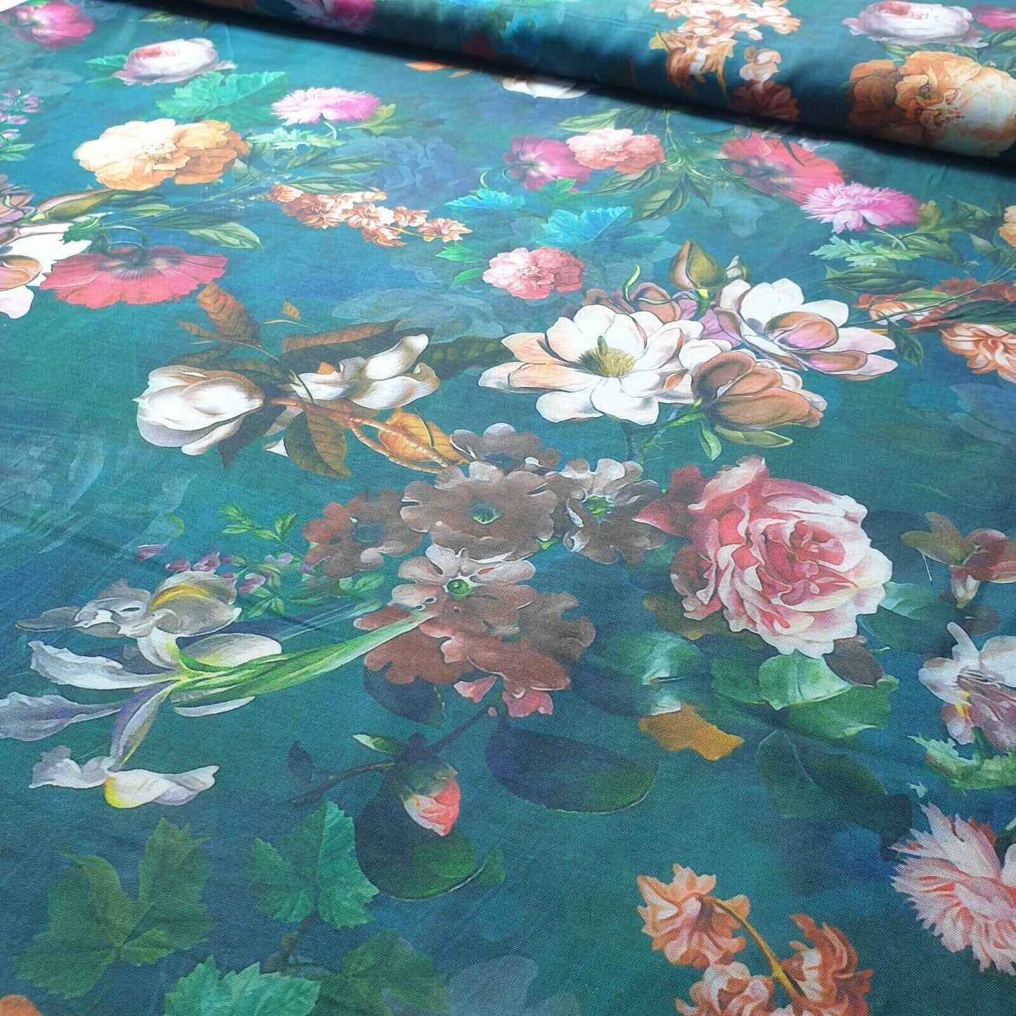 Midnight Eden Floral Print Polycotton Muslin Fabric Dress Drape Craft Material 44" By Meter