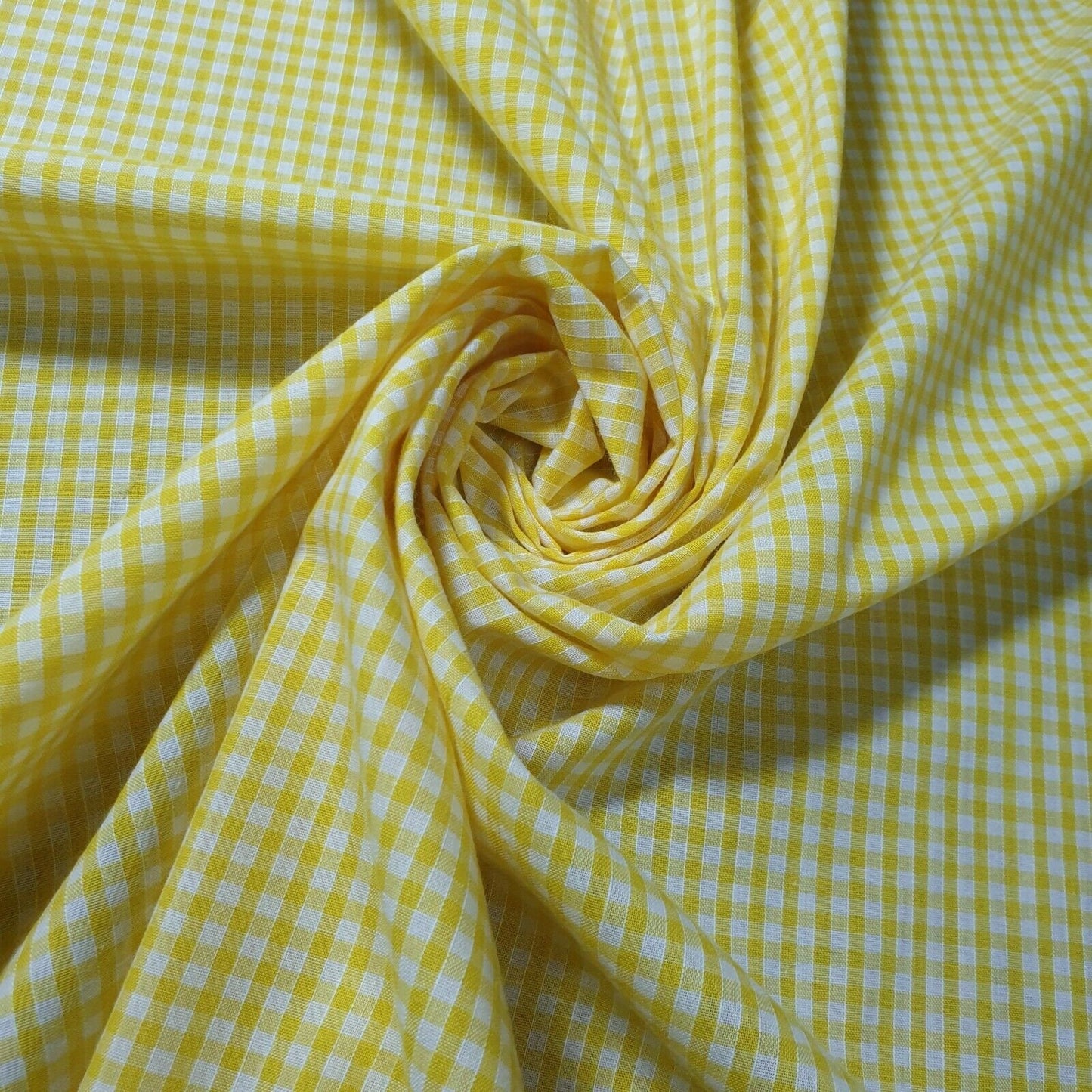 Yellow Gingham Polycotton Fabric 1/8" Check Sewing Dressmaking Curtains Uniform Table cover Material 44" Meter
