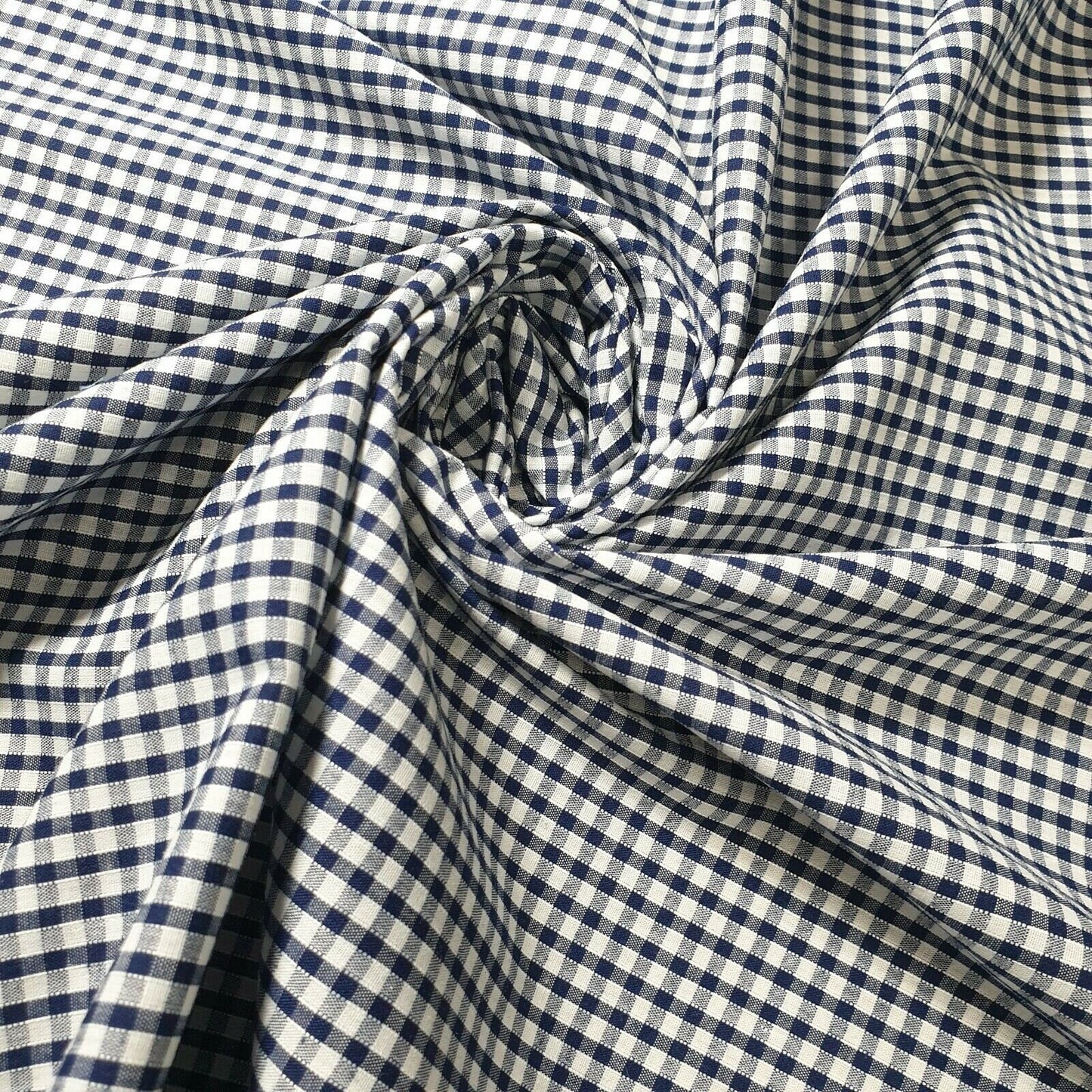 Navy Blue Gingham Polycotton Fabric 1/8" Check Sewing Dressmaking Curtains Uniform Table cover Material 44" Meter