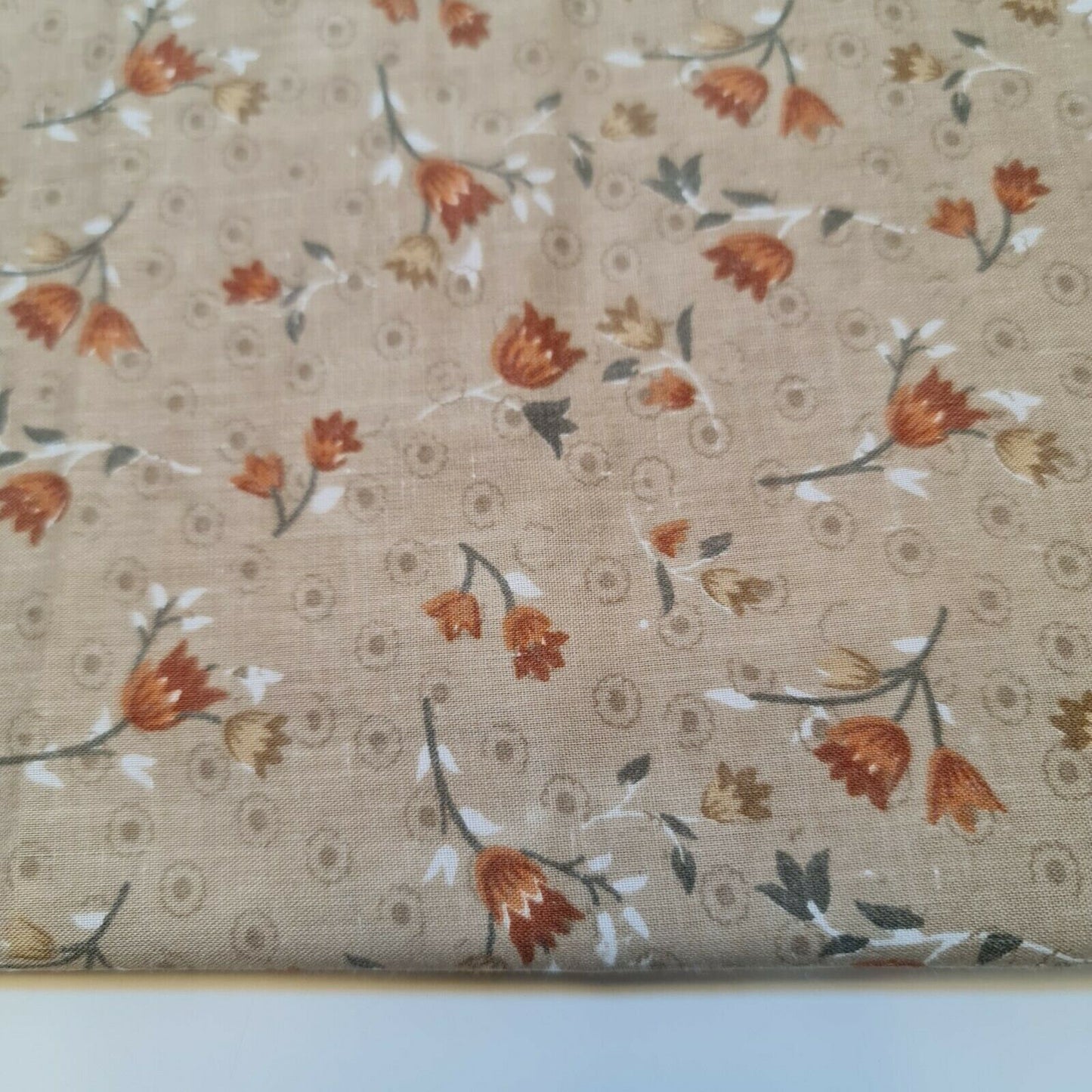 Coffee Vintage Floral Printed Polycotton Soft Dress Craft Fabric 58" By The Meter