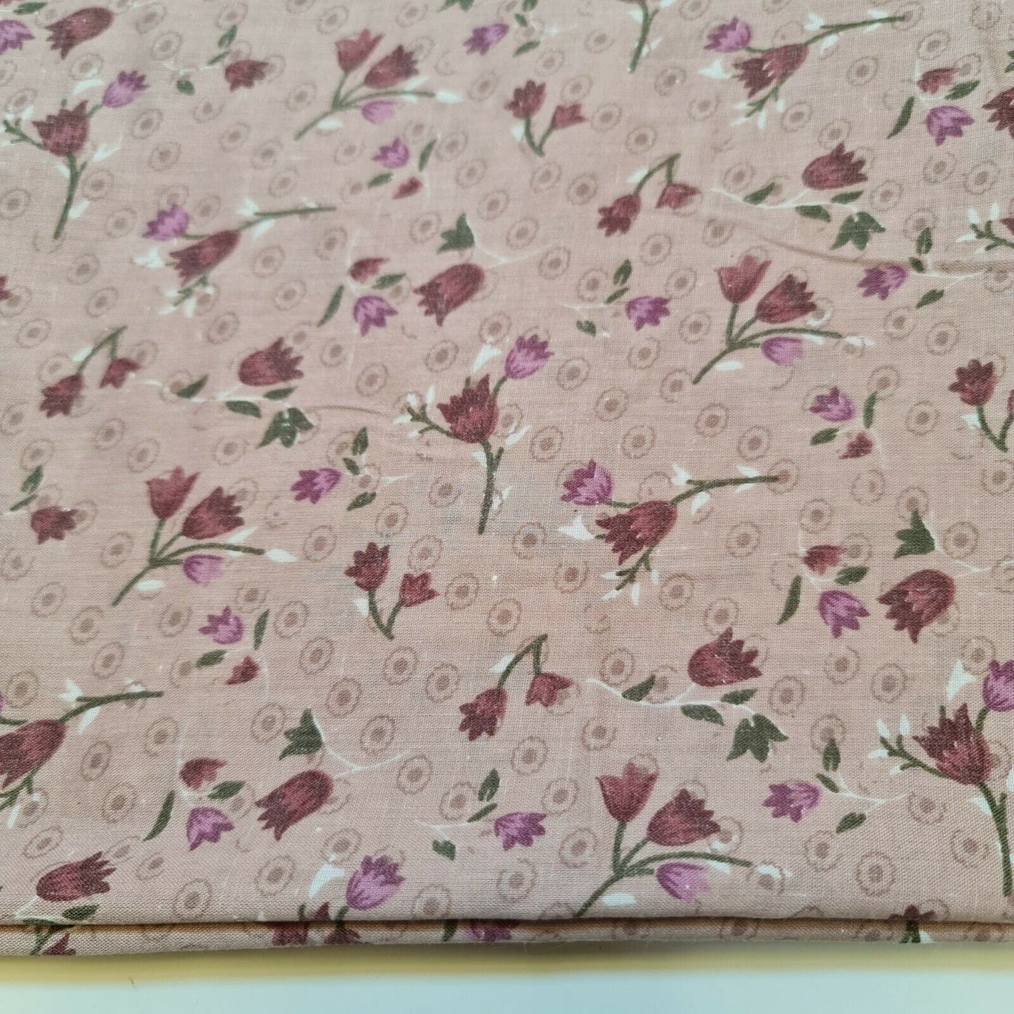 Mauve Vintage Floral Printed Polycotton Soft Dress Craft Fabric 58" By The Meter