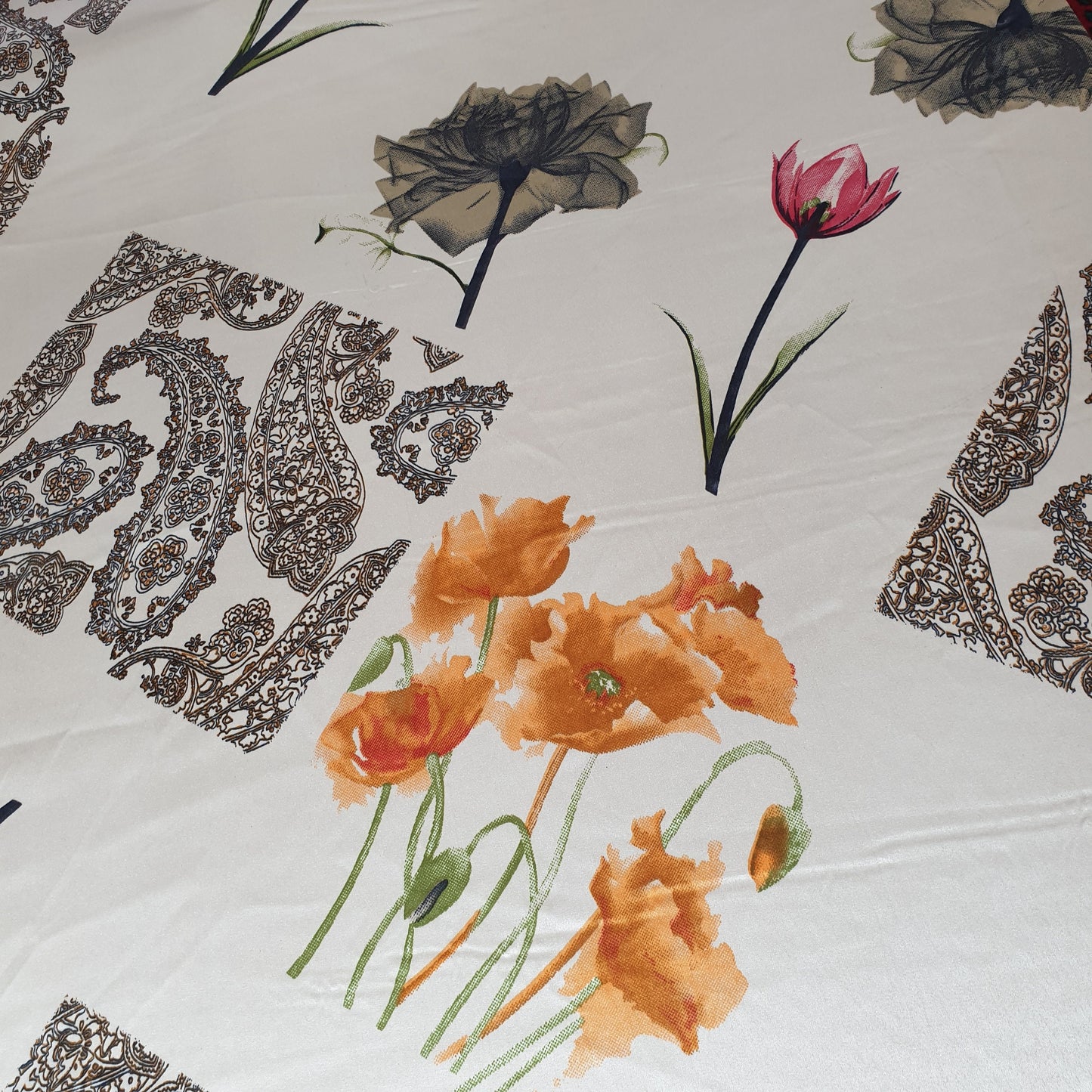 Stoff für Kleider, bedruckt, Seidensatin, Blumenmuster, 147,3 cm, Meterware, d#4 (Farbe 4)