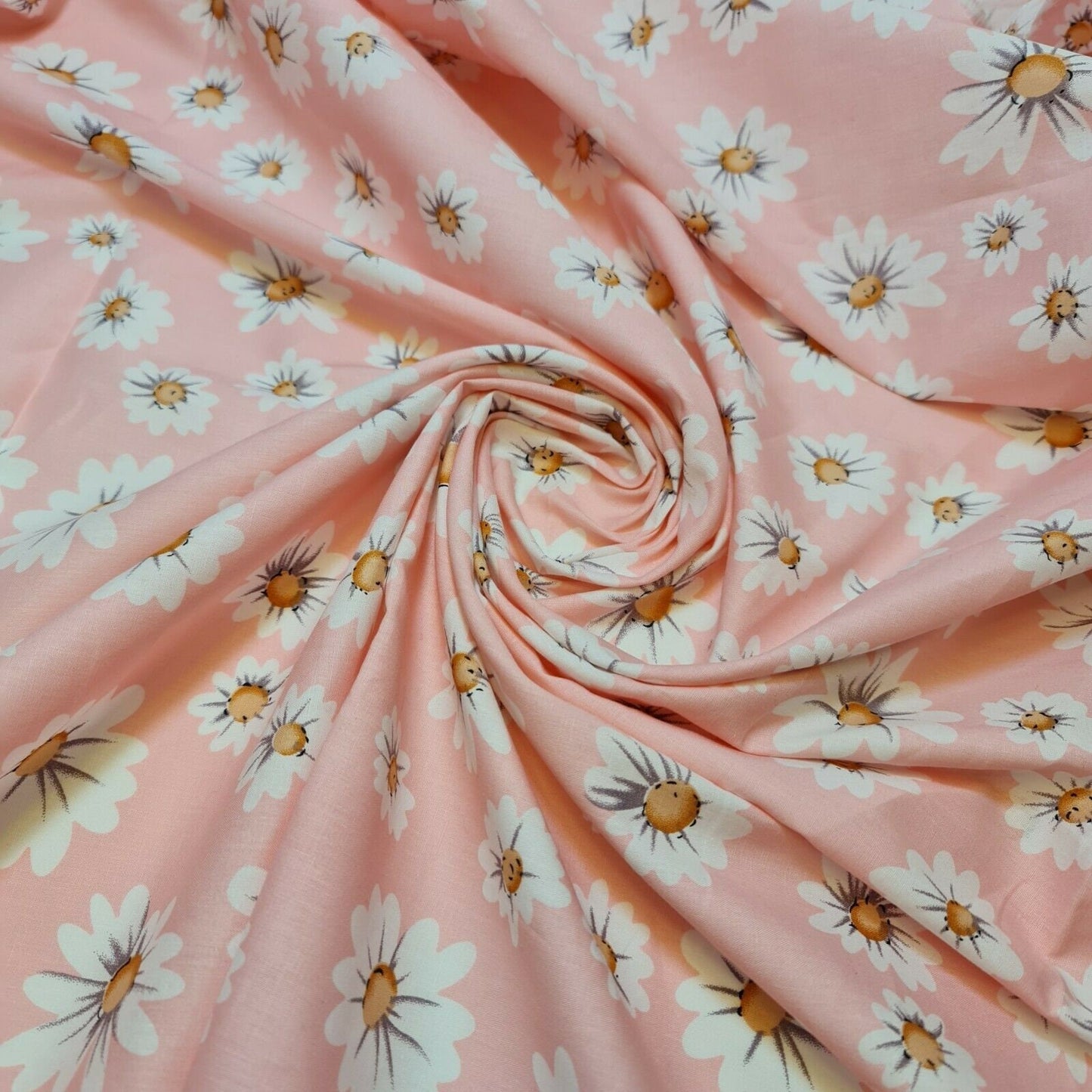 Pink 100% Cotton Poplin Daisy Flower Fabric Dress Craft Quilting Costume Material 58" By The Meter